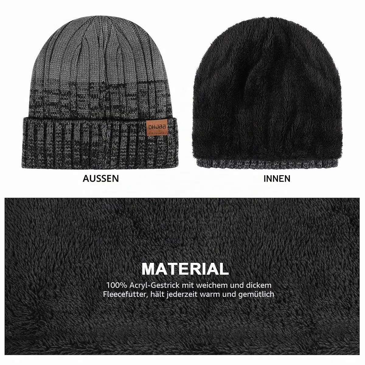 TAGVO 3in1 Winter Beanie Hut, Schal, Handschuhe Set,Ultraweiche elastische Verdickung Vlies Innenfutter Strick Beanie Cap Neck Warmer Warme Strickmützen, Mütze, Schal & Handschuh-Sets für Damen Herren