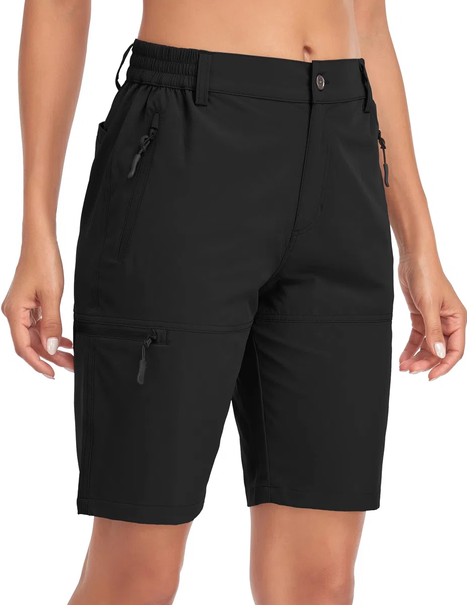 Wanderhose Damen Kurz Sommer Cargo Shorts Leichte Atmungsaktiv Schnelltrocknend Arbeitshose Outdoor Sport Golf Running mit Taschen