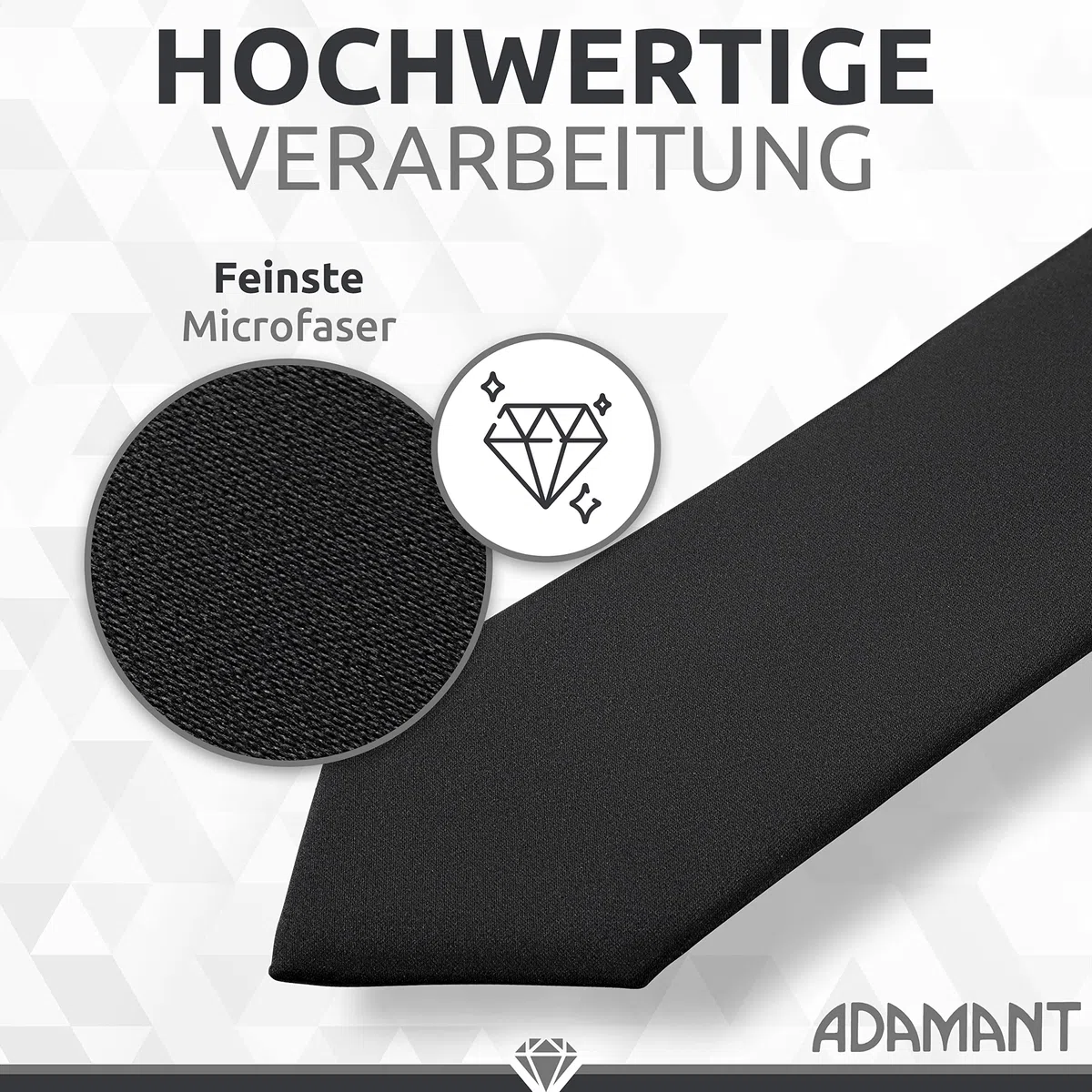 ADAMANT Deutsche Markenkrawatte schwarz- matt, elegant-fein, dezent, für Beerdigungen und Business