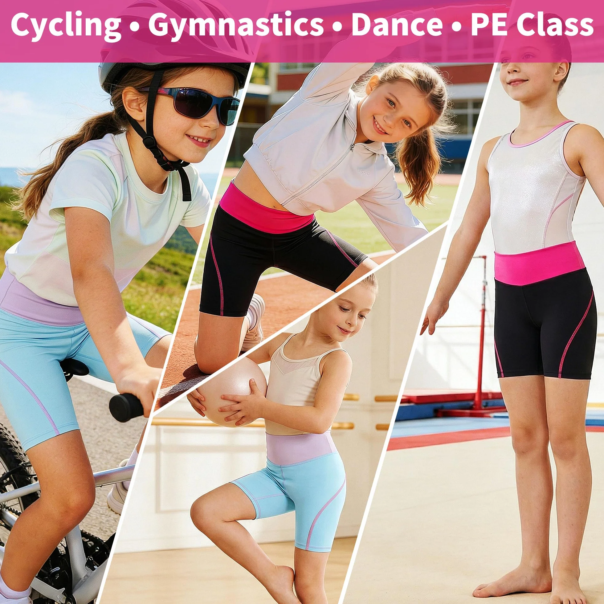 Radlerhose für Mädchen, 2er-Pack, Elastisch Activewear Shorts Sommer Turnhose Kurze Leggings Atmungsaktiv Sporthose Caprihose für Sport Gym Tanzen Gymnastik 4-13 Jahre