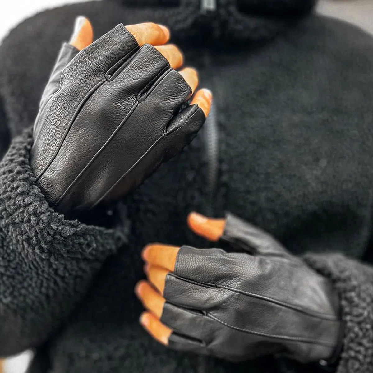Harssidanzar Fahrhandschuhe für Männer,Ungefütterte Fingerlose Half Finger Leder Fahrhandschuhe KM049EU