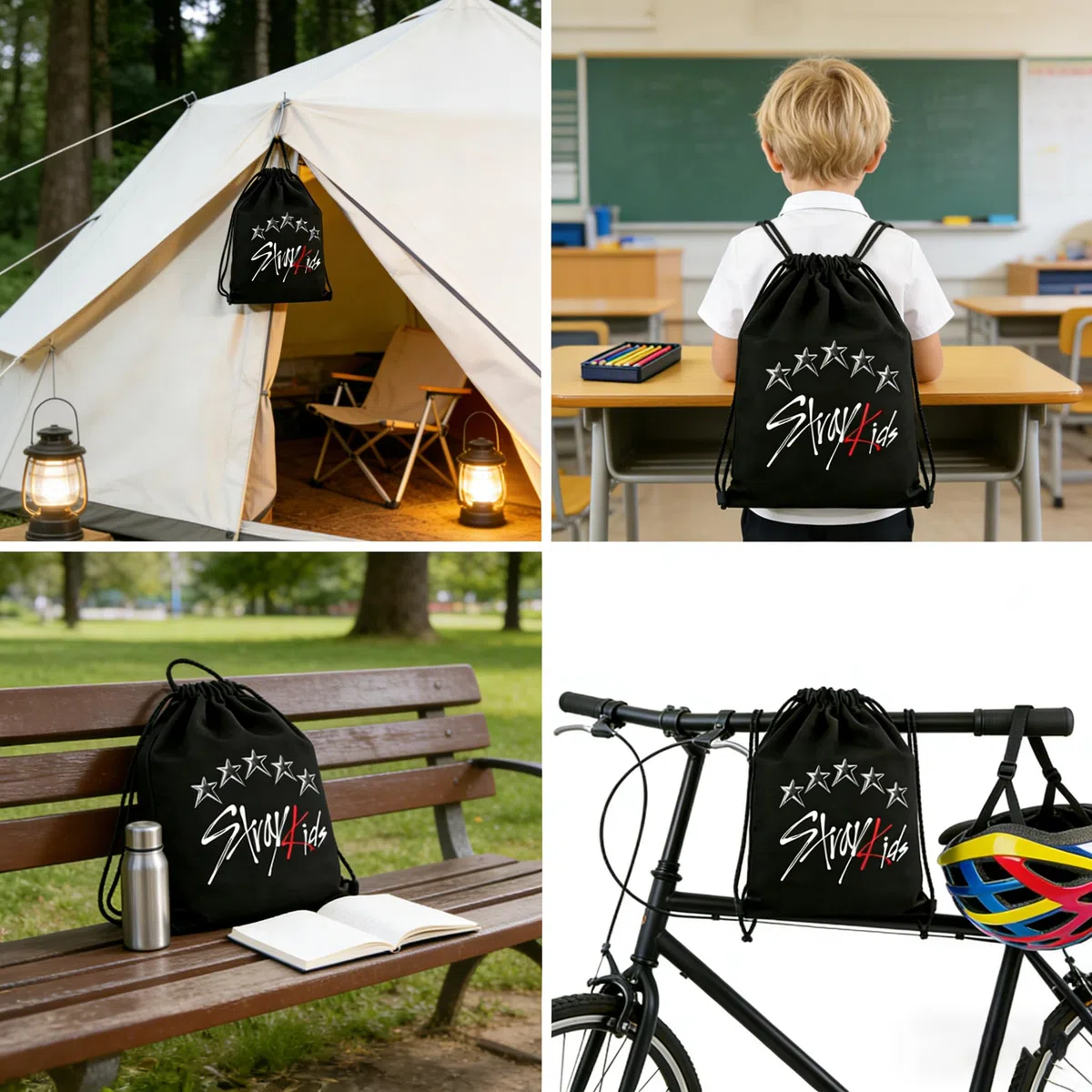 Stray Fanartikel Geschenk Set für STAY: mit 1 SKZ Sporttasche, 1 Schlüsselanhänger, 1 Lanyard, 1 Armband, 55 Fotokarten, 1 Halskette, 4 Anstecknadeln und 50 Aufklebern
