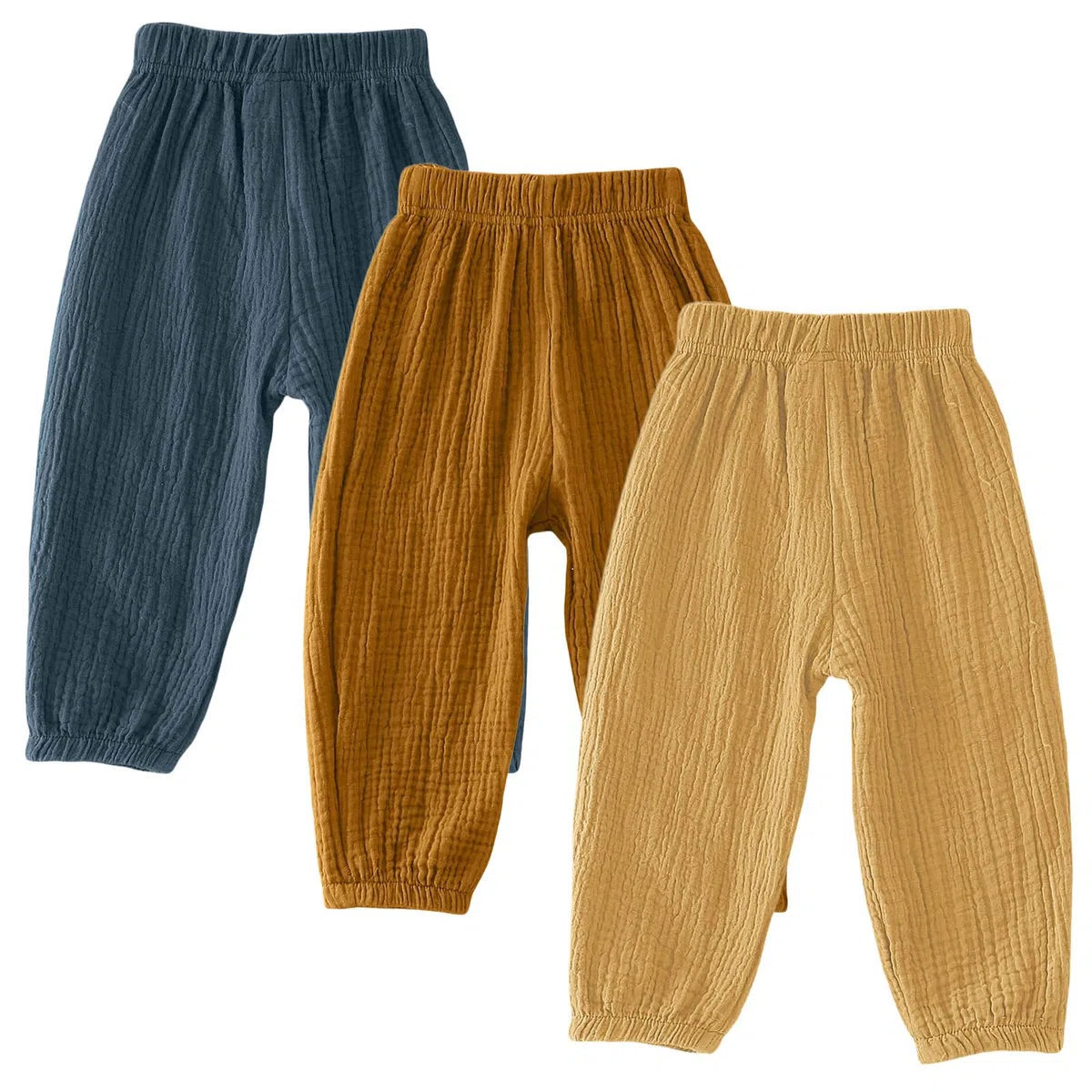 3 Stück Musselin Hose Kinder Mädchen Jungen Sommer Einfarbig Leinenhose Baumwolle Lange Hosen dünn Pumphose Haremshose Jogginghose Lässige Hose Strandhosen