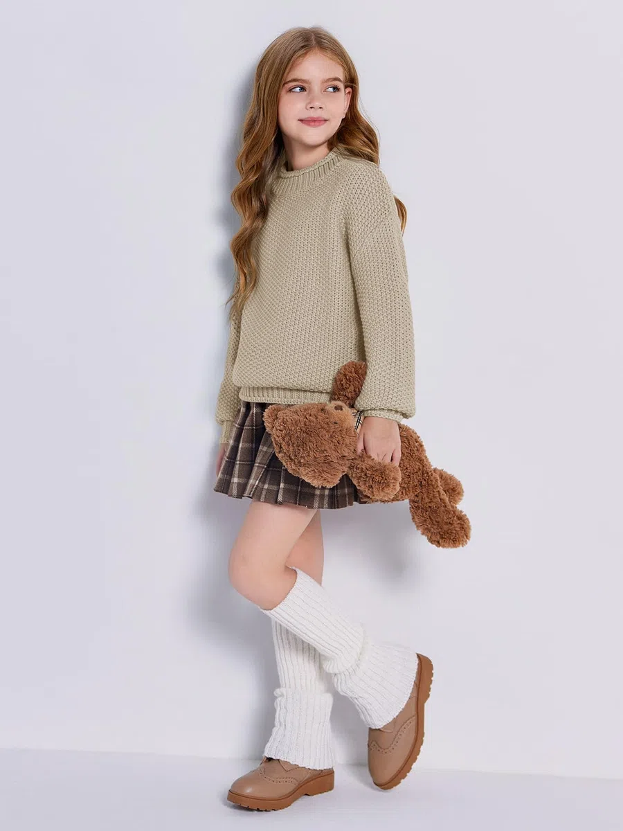 Wenrine Mädchen Pullover Winter Rollkragen Strickpullover Langarm Gestrickt Casual 5-14 Jahre