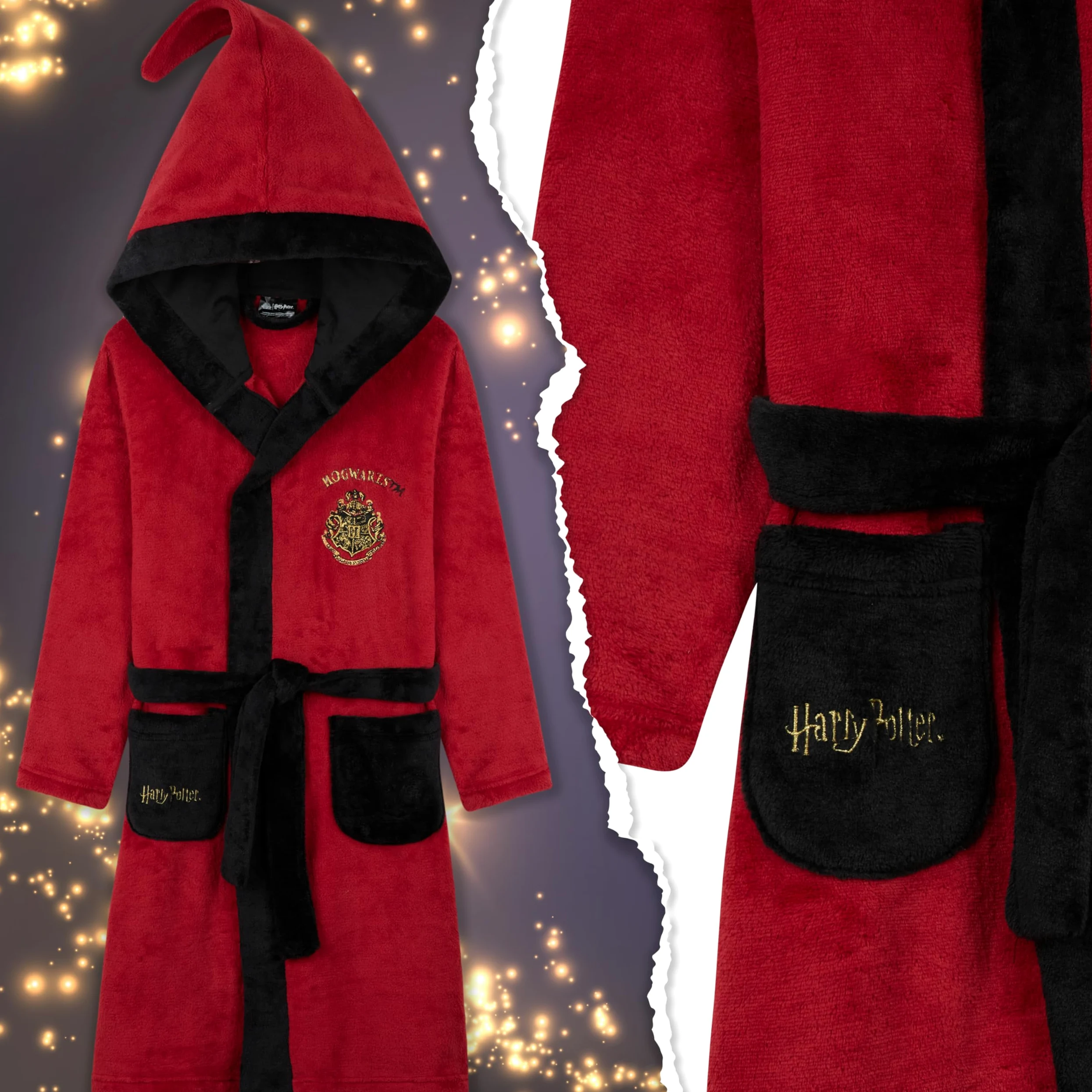 Harry Potter Mädchen Fleece Bademantel mit Kapuze, Taschen & Gürtel - kuscheliger Morgenmantel