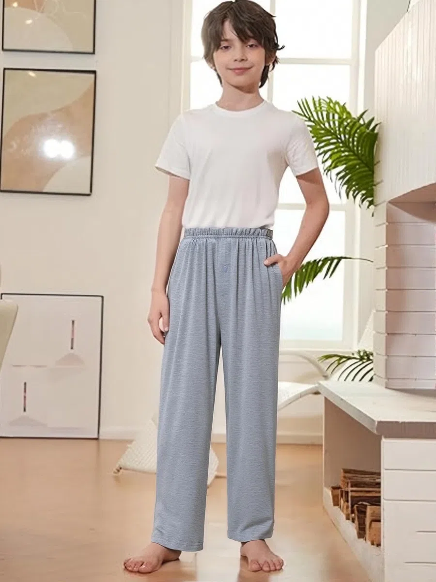Arshiner Jungen 2er-Pack Schlafanzughose Weich Bequeme Pyjamahose Knopfleiste Lang Einfarbig Freizeithos Elastische Taille Mit 2 Taschen Schlafhose für Kinder 7-15 Jahre