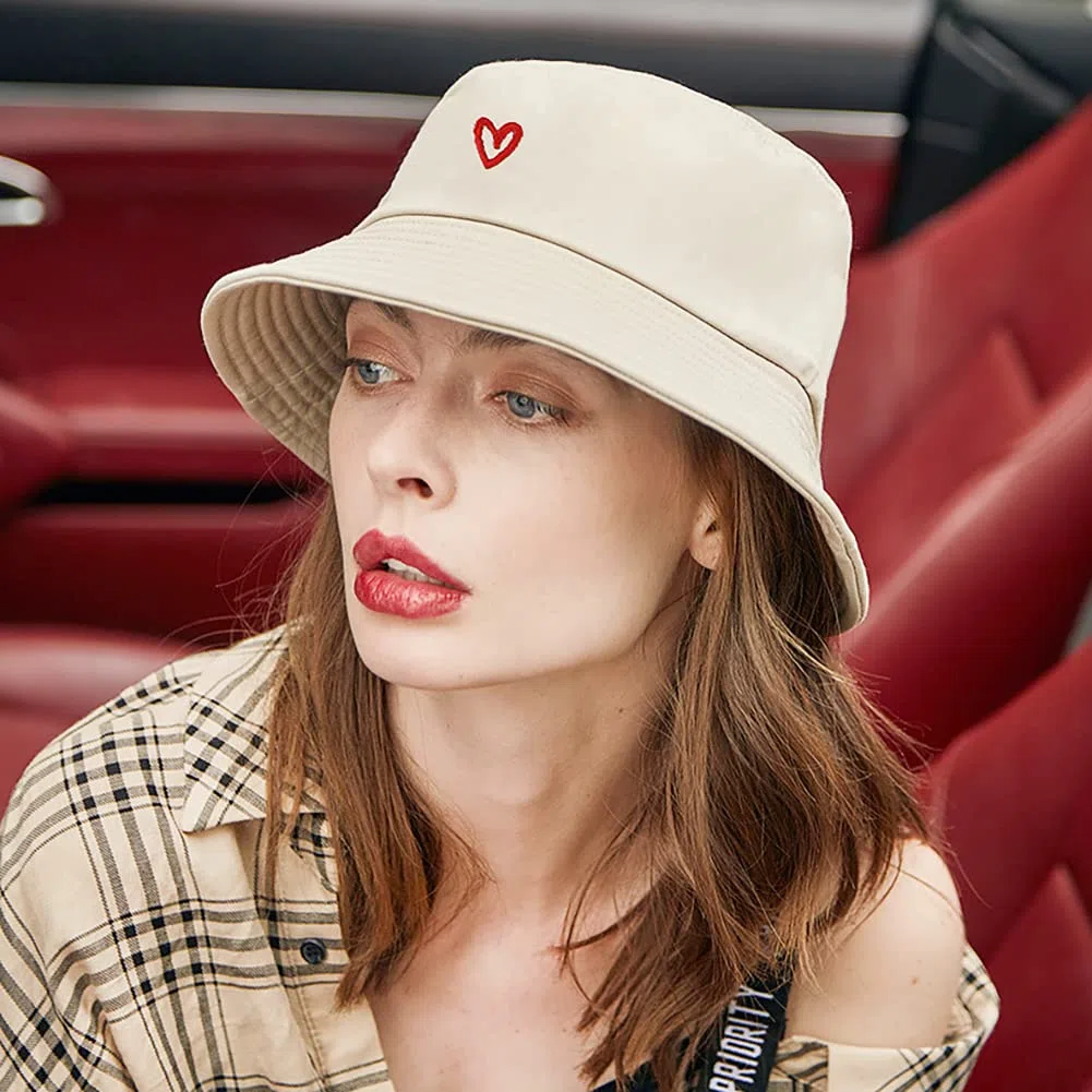 XYIYI Mode Embroidered Fischerhüte Baumwolle Strand Sonnenhut Fischerkappe für Damen Jugendliche