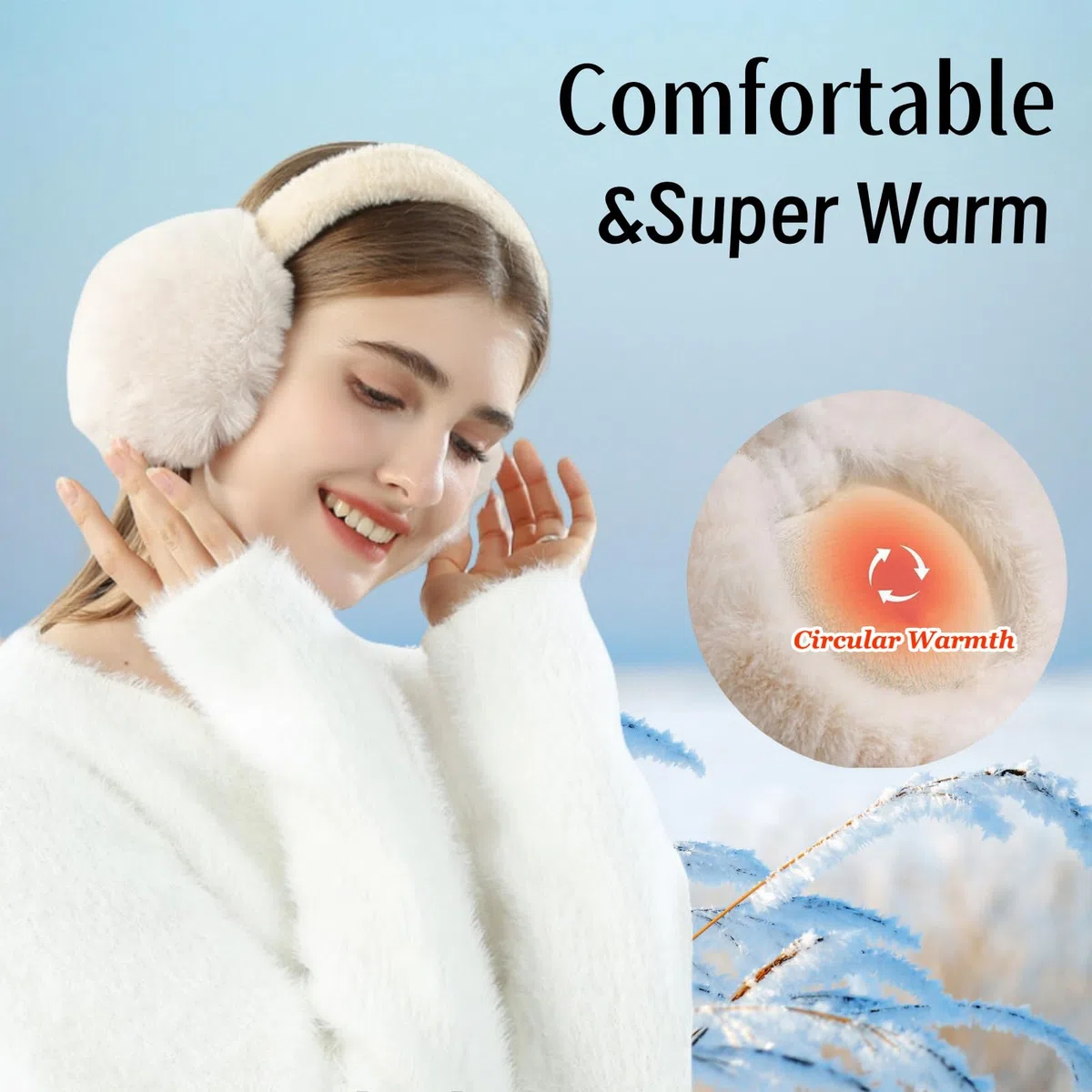 Sunowo Winter Ohrenwärmer, Winter Ohrenschützer Faltbare Abnehmbar Waschbar Plüsch Ohrenschützer warme Kälteschutz Kalte Winterzubehör Outdoor Ohrenmuscheln,Weiß,Einheitsgröße