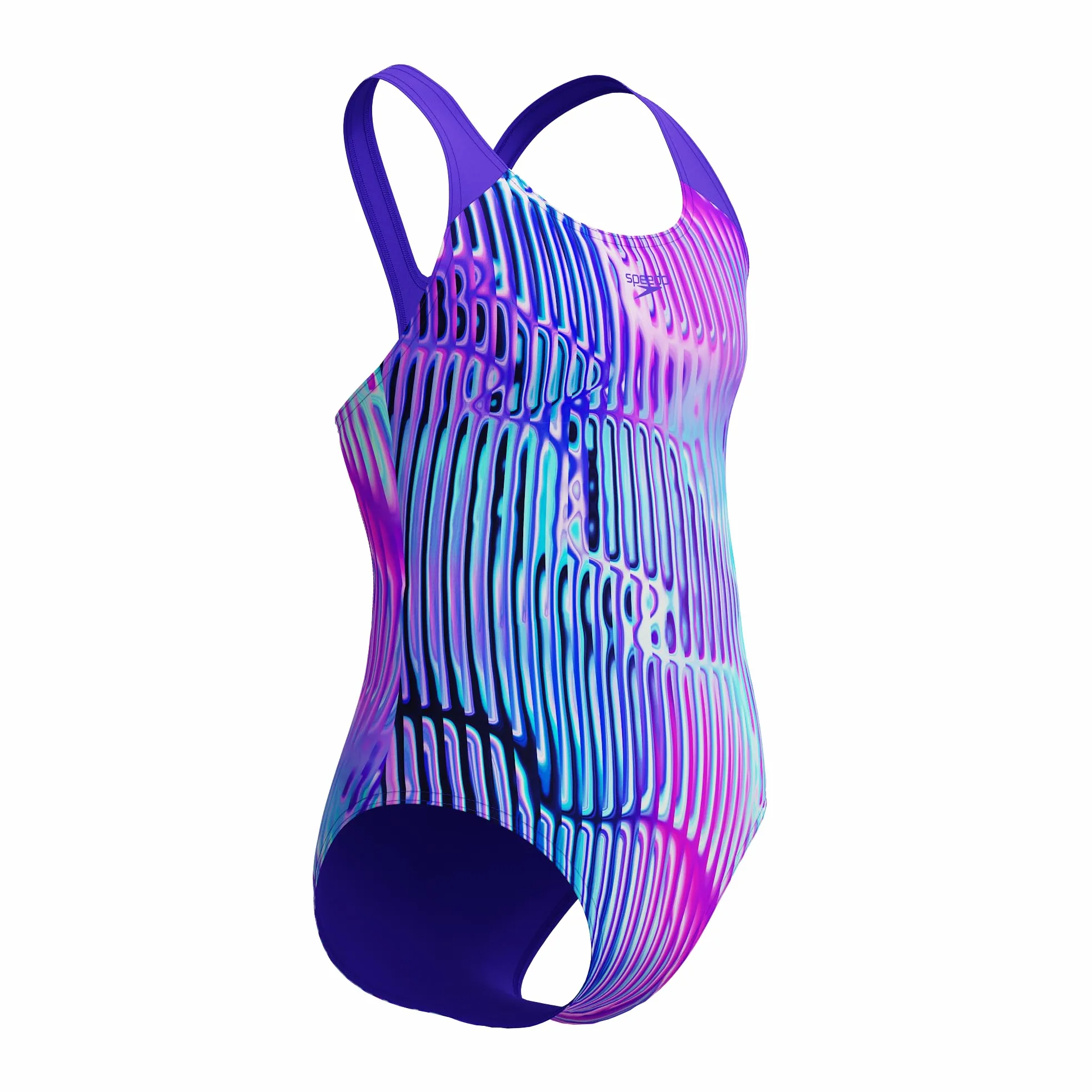 Speedo Digitaler Badeanzug für Mädchen, Spritzschutz, Blau / Violett
