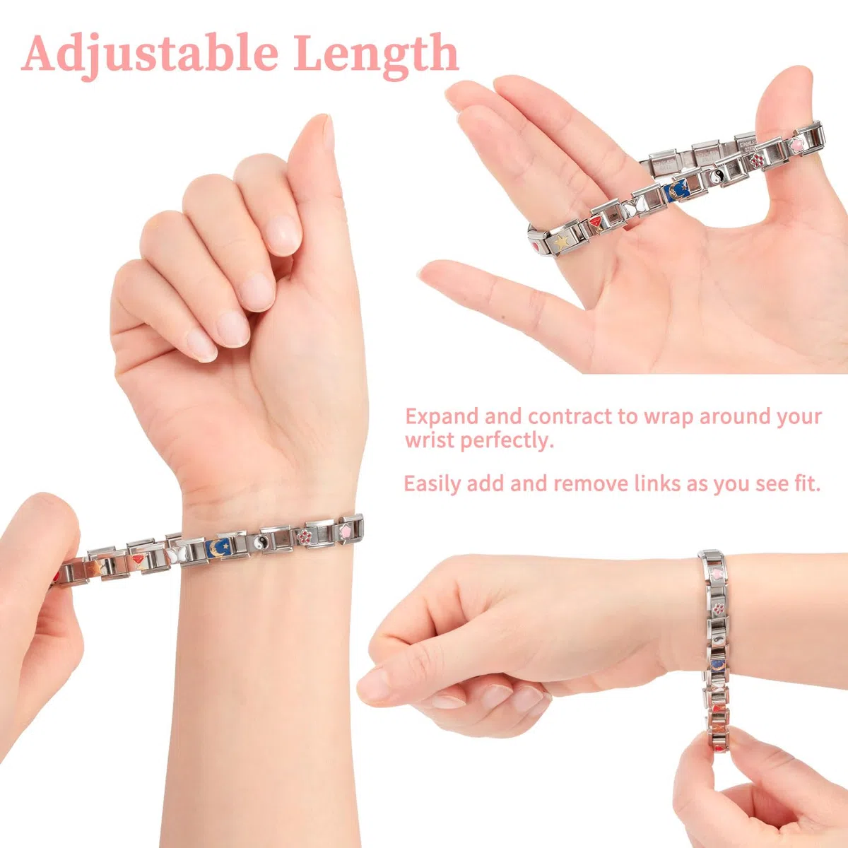 Italian Charms Bracelet, 8 zusätzlich Italian Charms mit Öffnungswerkzeugen,9mm Abnehmbar Module für Italienische Armbänder, Edelstahl Italian Charm Bracelet Charms, Italian Style Charms für Damen