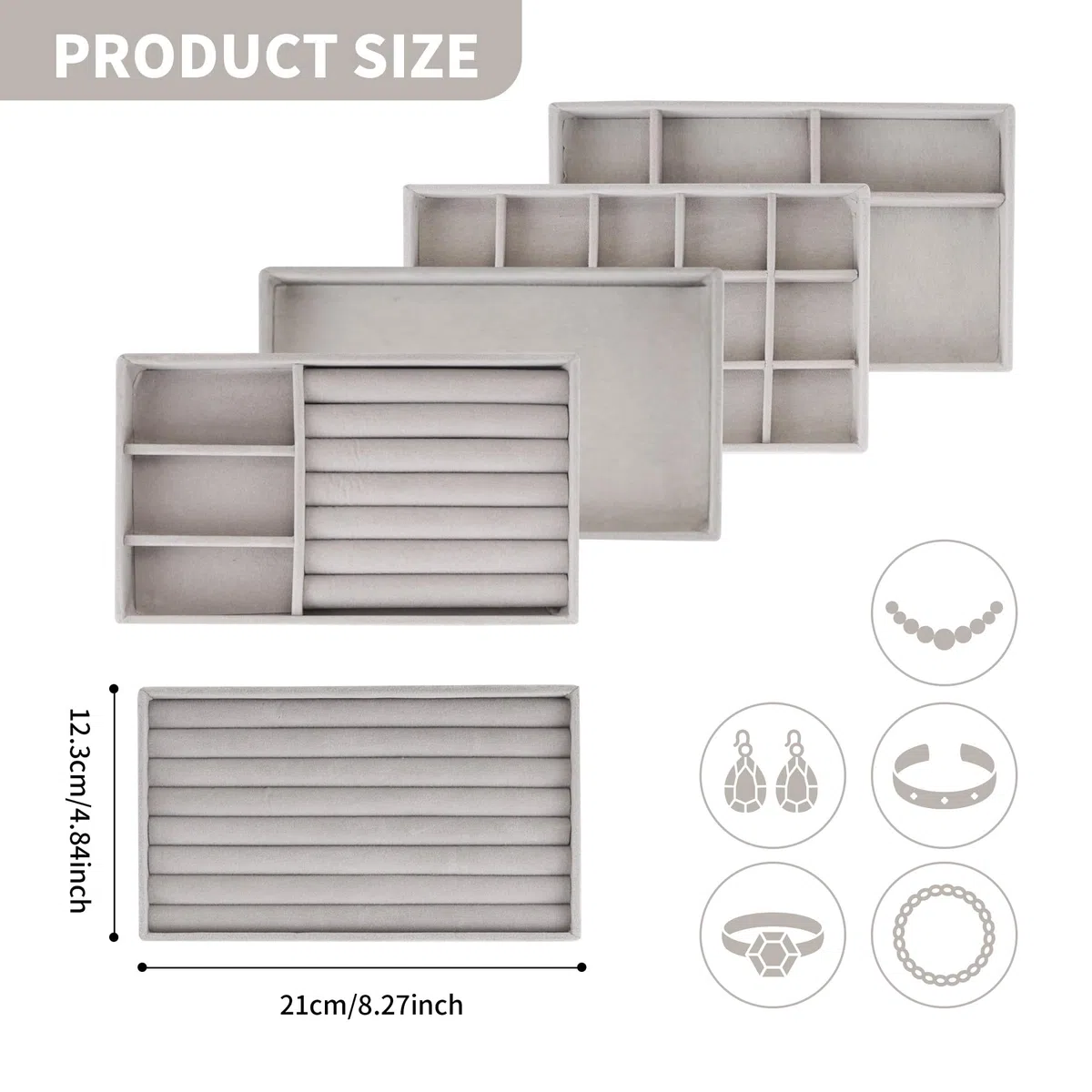 10 Schmucktablett Stapelbar, Schmuckaufbewahrung Schublade Grau, Schmuck Organizer Schublade für Aufbewahren