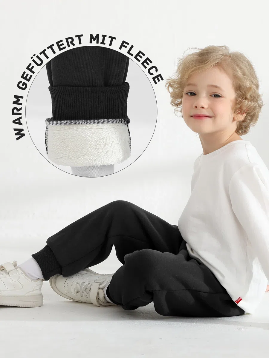 Ruisita Jungen Mädchen Sherpa-Fleece-gefütterte Jogginghose Winter Warme Sporthose Weiche Baumwolle Basic Hose mit Taschen für Kinder