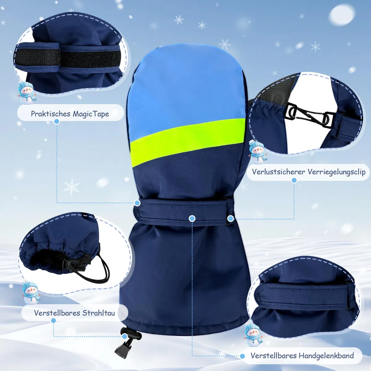 LeapBeast Skihandschuhe Kinder, 2-6 Jahre Handschuhe Kinder wasserdichte, Handschuhe Verstellbaren Bündchen Wintersport, Kinder Fäustlinge für Jungen und Mädchen