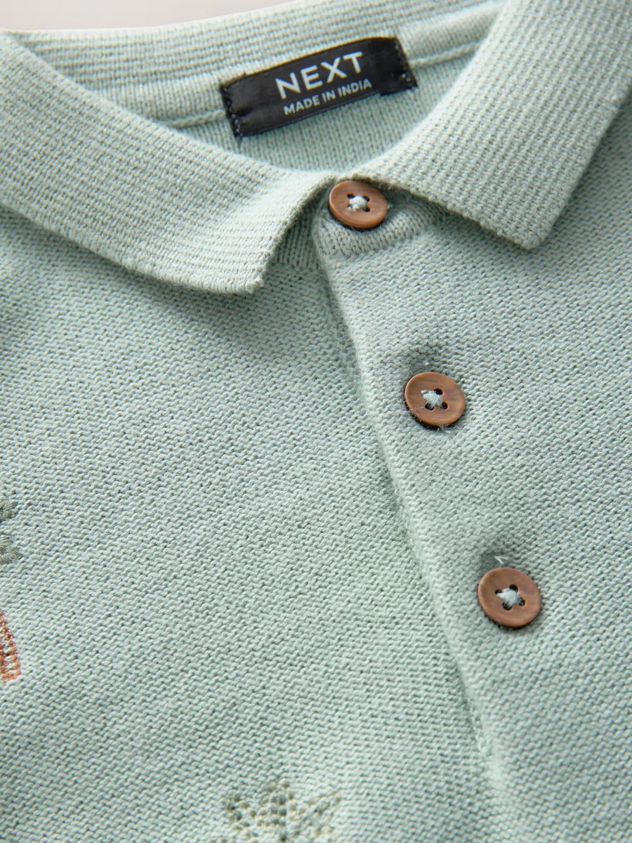 NEXT Jungen Standard Kurzärmeliges Strick-Poloshirt mit Stickerei 62-122