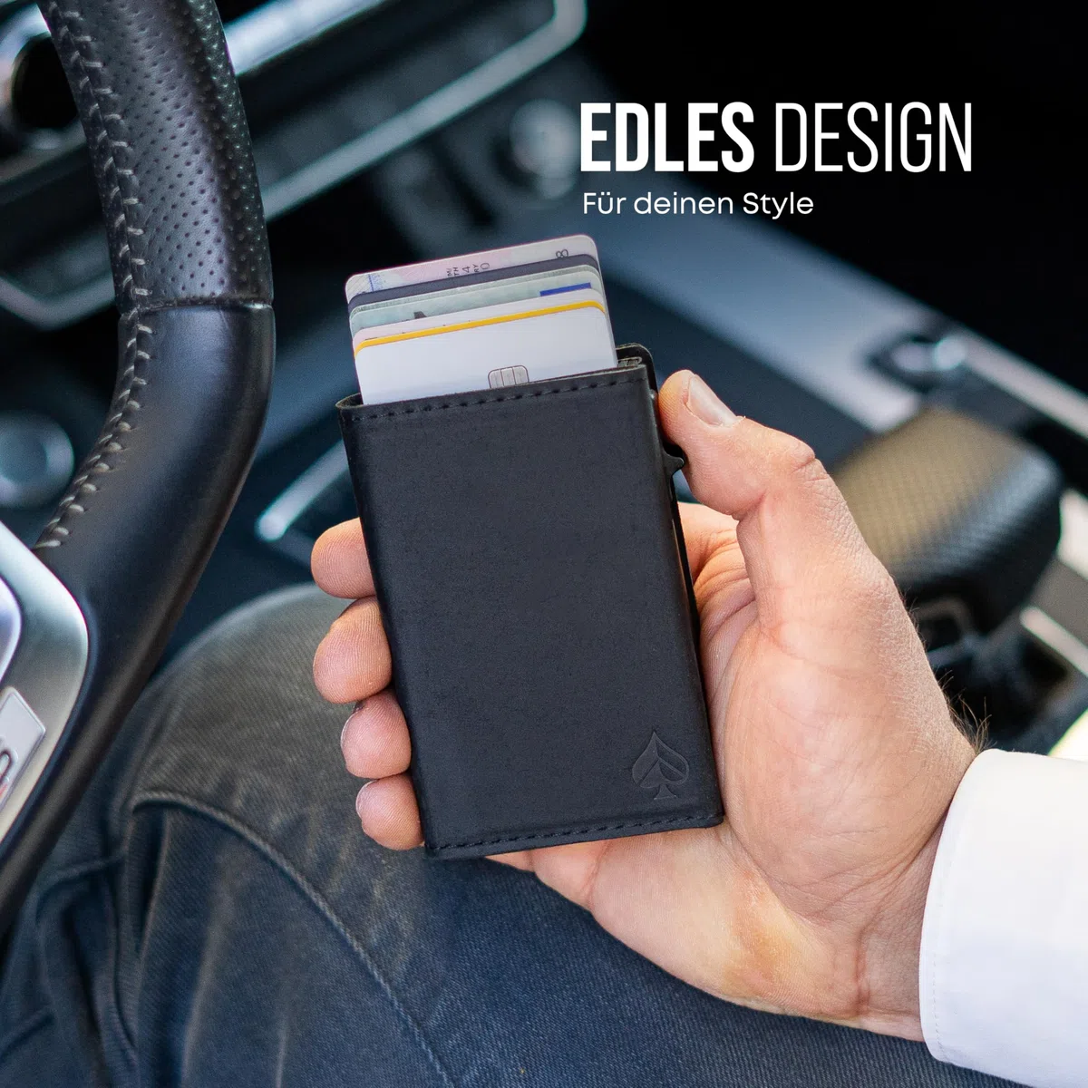 Card Nine! Magnet Kartenetui - Premium Slim Wallet - Geldbörse mit RFID-Schutz - Portemonnaie für Damen & Herren - Geldbeutel mit Magnetverschluss (Crazy-Horse-Leder Schwarz, Mit Münzfach)