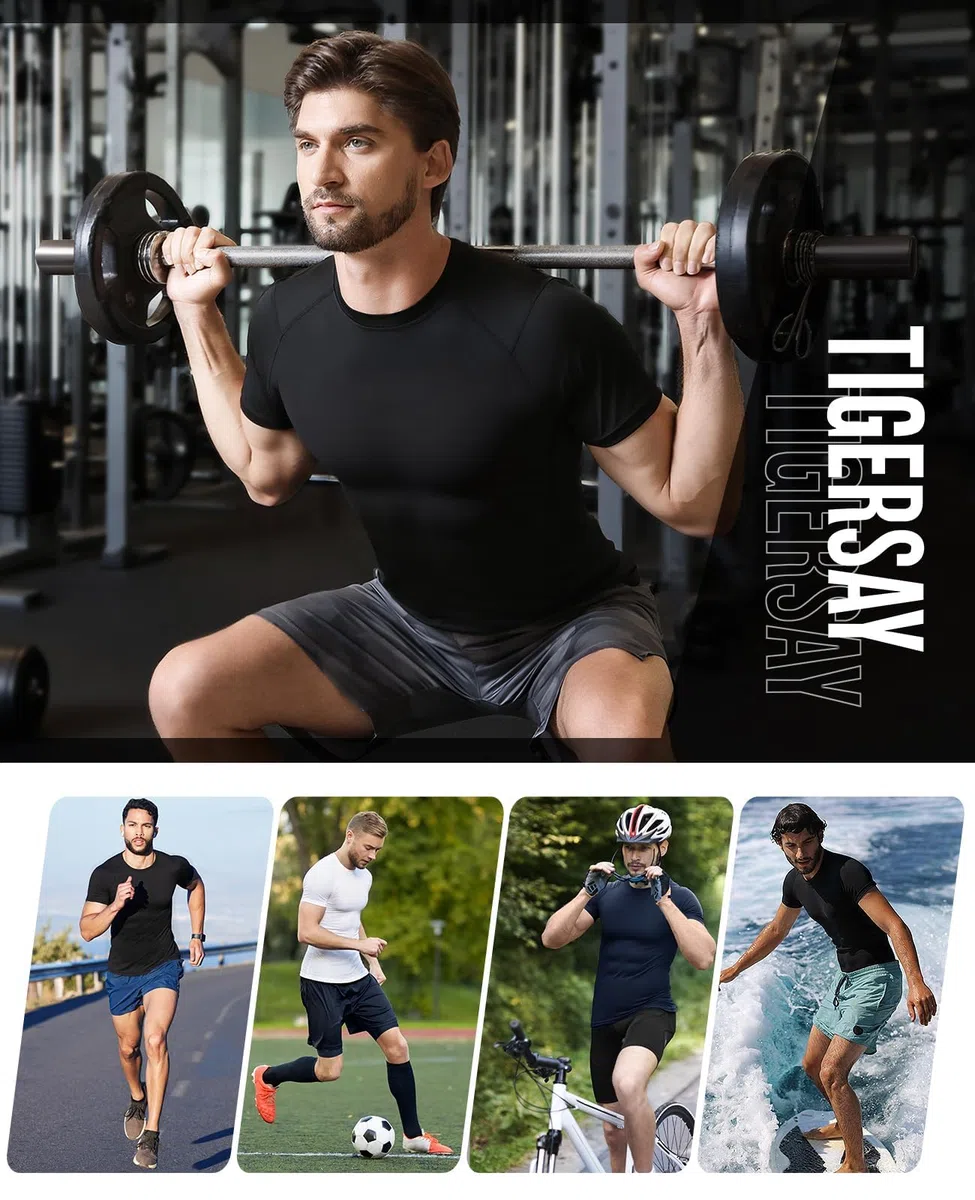Kompressionsshirt Herren Kurzarm，Funktionsshirt Atmungsaktiv Compression T-Shirt Schnelltrocknend Sportshirt Baselayer für Fitness Laufen Gym