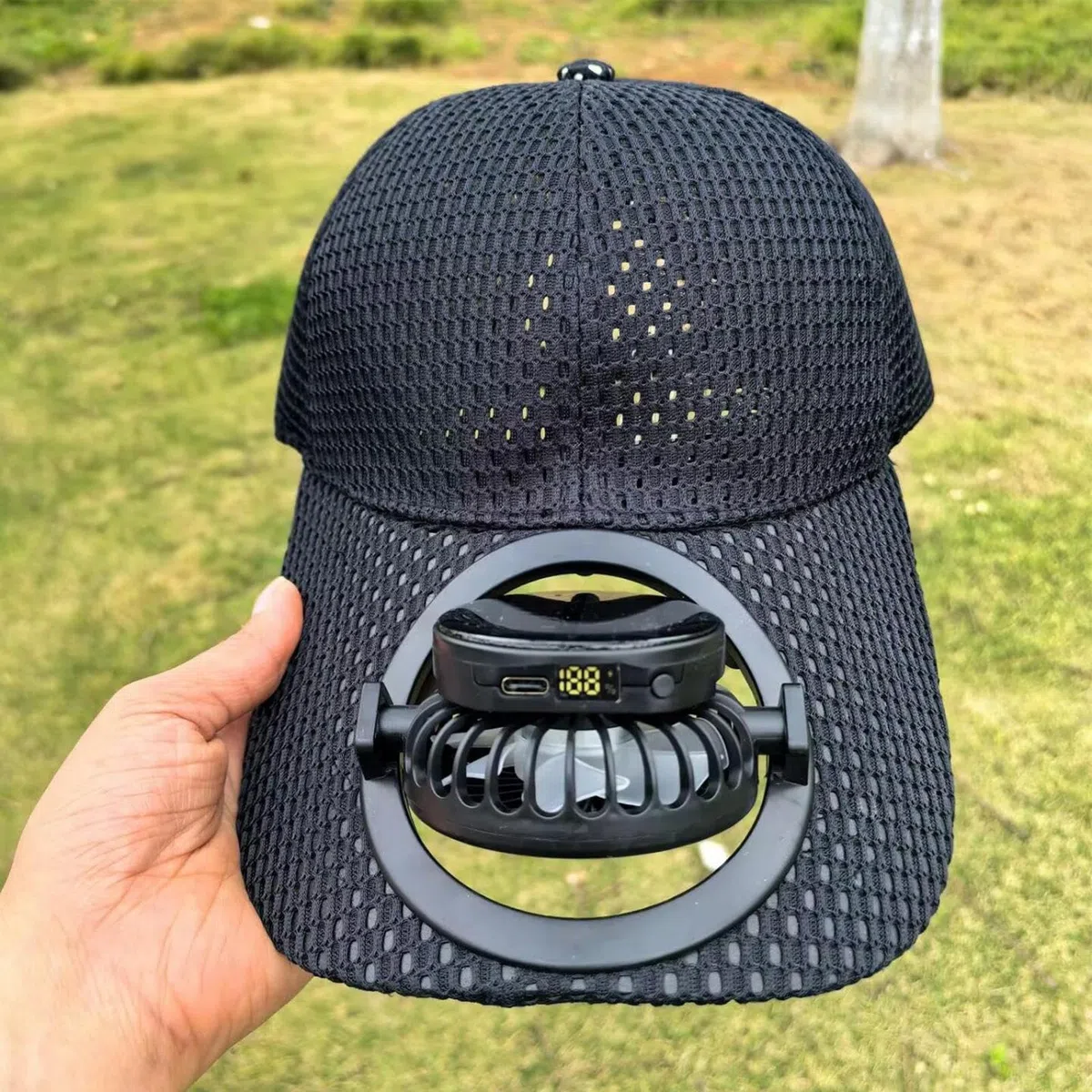 Sonnenhut mit Ventilator – 3 Geschwindigkeitsstufen für Damen und Herren, UV-Schutz, Sonnenhut mit Ventilator für Herren, für Outdoor, Camping, Wandern, Radfahren, Sommer, Strand, Urlaub, Sport