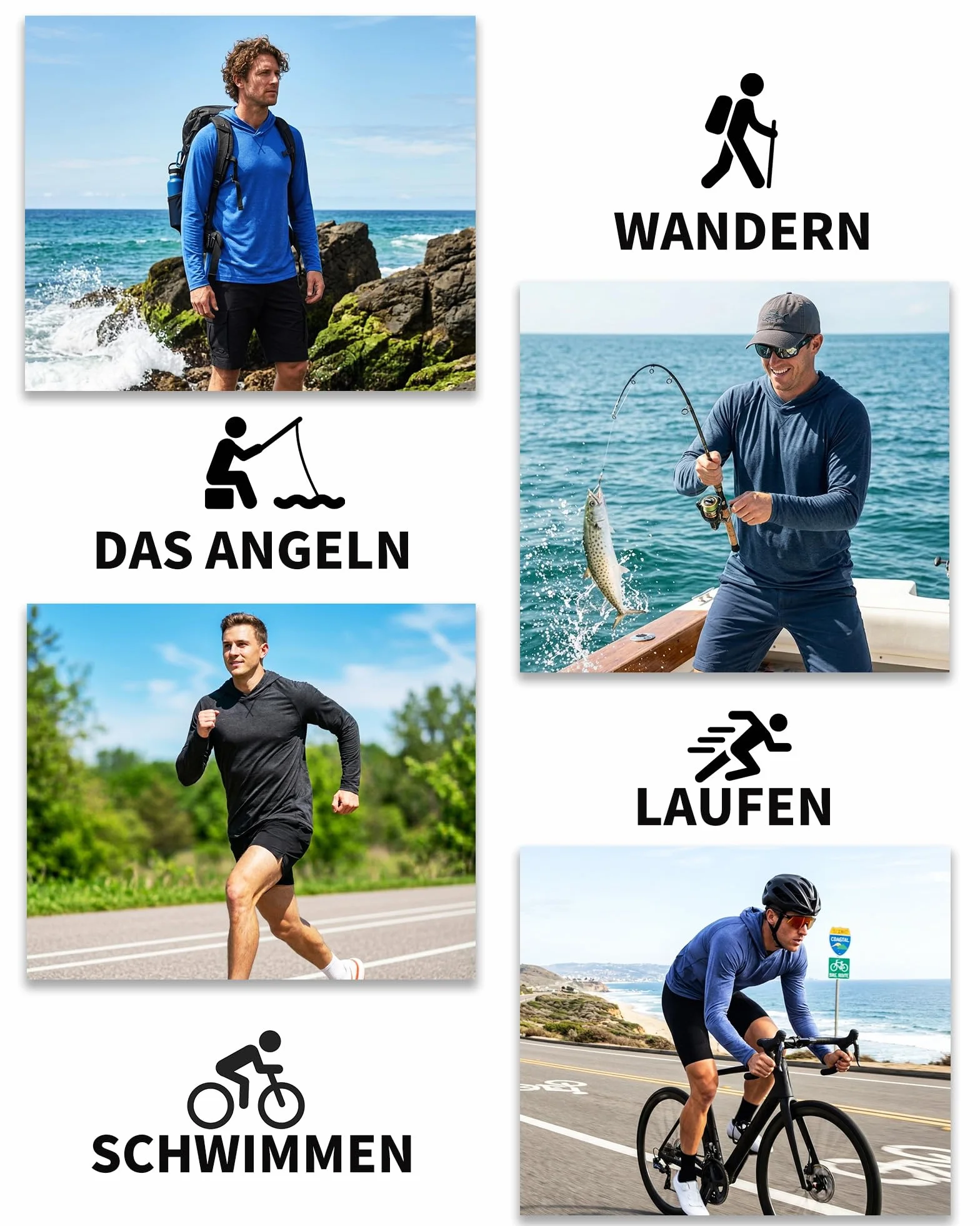 MEETYOO Sun Hoodie Herren & UPF50+ UV Shirt Herren, Kapuzenpullover–Atmungsaktiv, Belüftet, Schnelltrocknend, Ideal für Angeln, Outdoor und Alltag