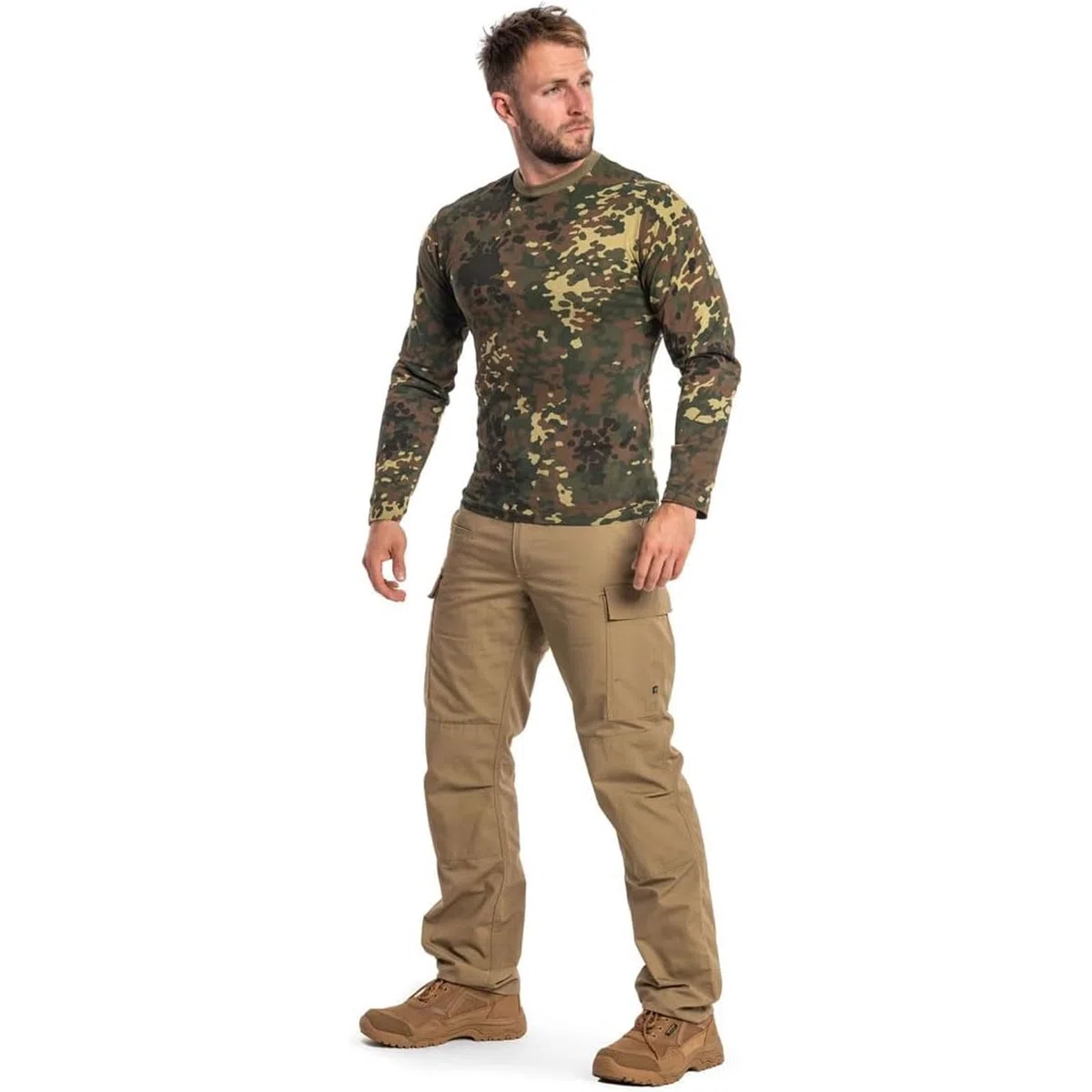 Mil-Tec Herren Langarmshirt • 100% Baumwolle Camouflage Shirt • Taktisches Longsleeve mit Rundhals • Gr. S-3XL