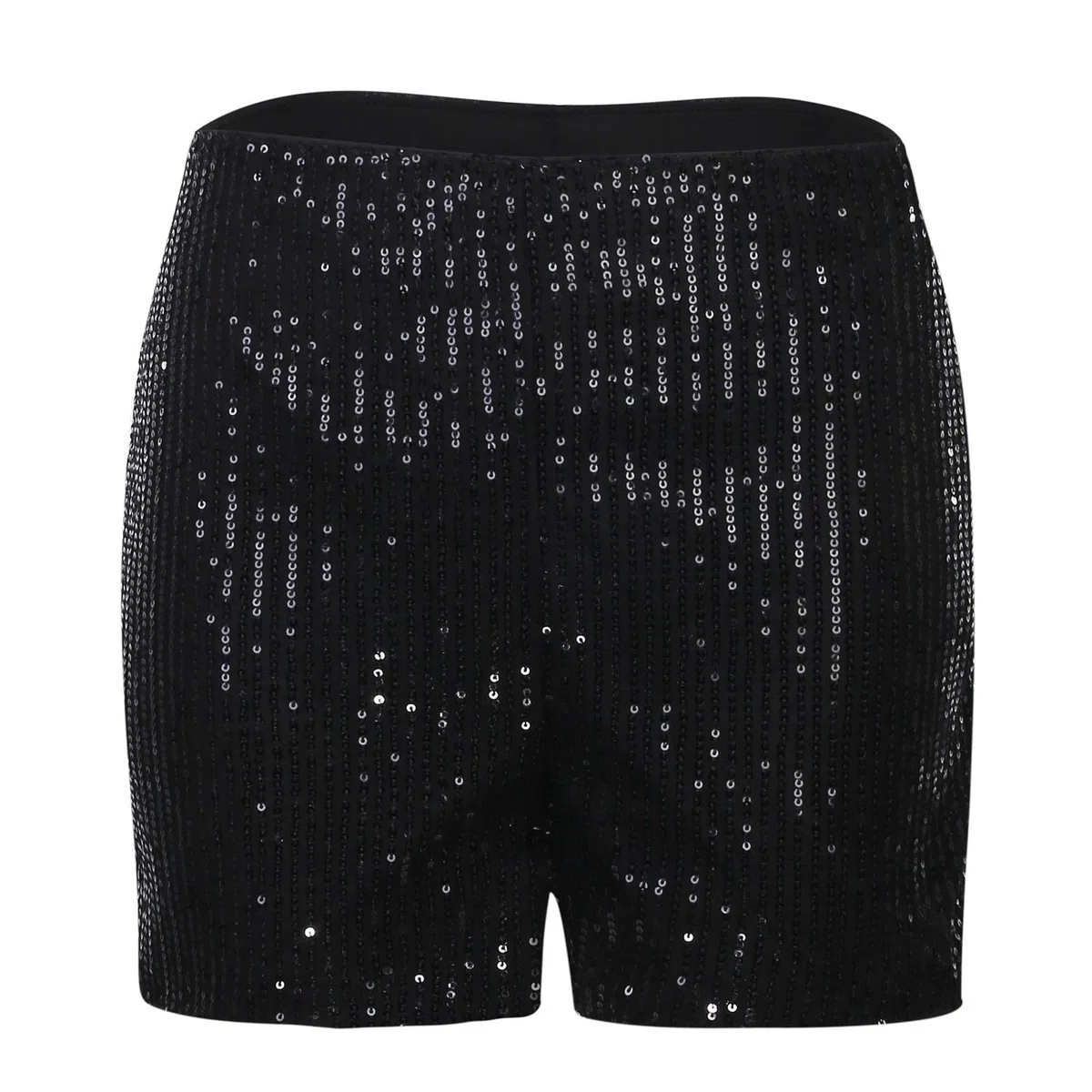 Generisch Damen Pailletten Shorts Glitzer Hohe Taille Hot Pants Elastisch Hotpants Casual Lose Kurz Hose für Bar Shows Party Nacht Club Tanz Karneval Kostüm Schwarz