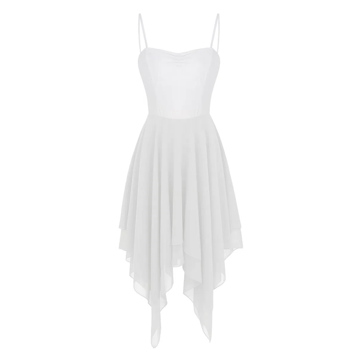 dPois Damen Tanzkleid Ballett Kleid Ärmellos aus Chiffon Swing mit Spaghettiträger Asymmetrische Tanzkostüme Latein Rumba Tango Kleid Ballsaal Dancewear