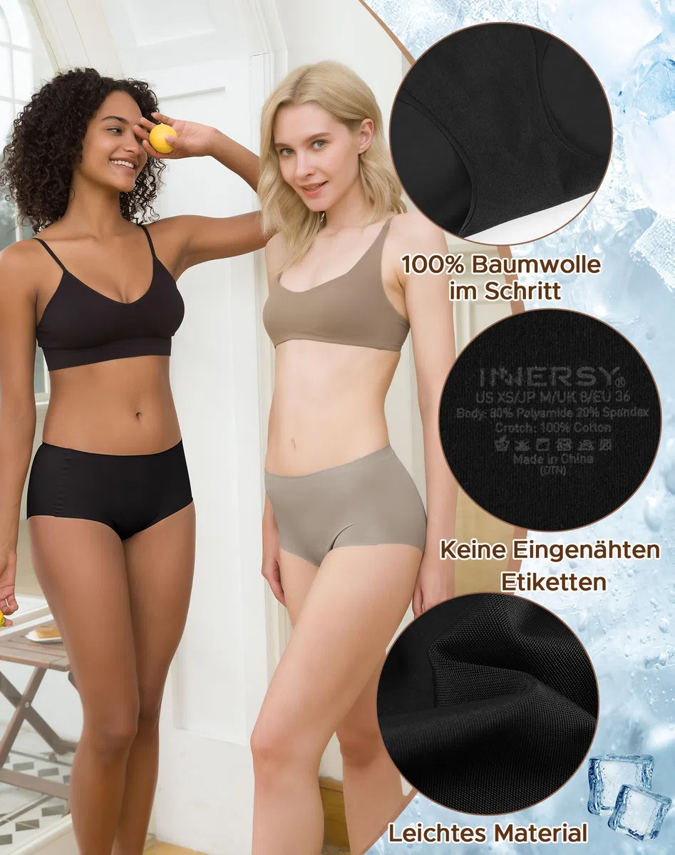 INNERSY Periodenunterschwäsche Leichte Blutung Nahtlos Hohe Taille Microfaser Periodenslip 3er Pack