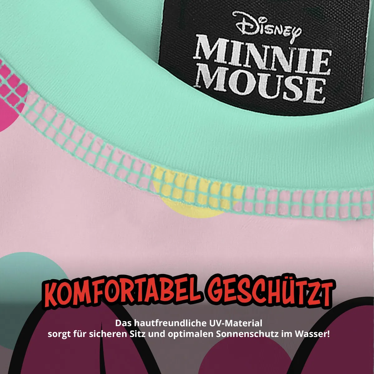 United Labels Disney Minnie Mouse Schwimmshirt UV Schutz 30 für Mädchen, Grün Rosa, Badeshirt Langarm, Bademode Kinder, Badebekleidung
