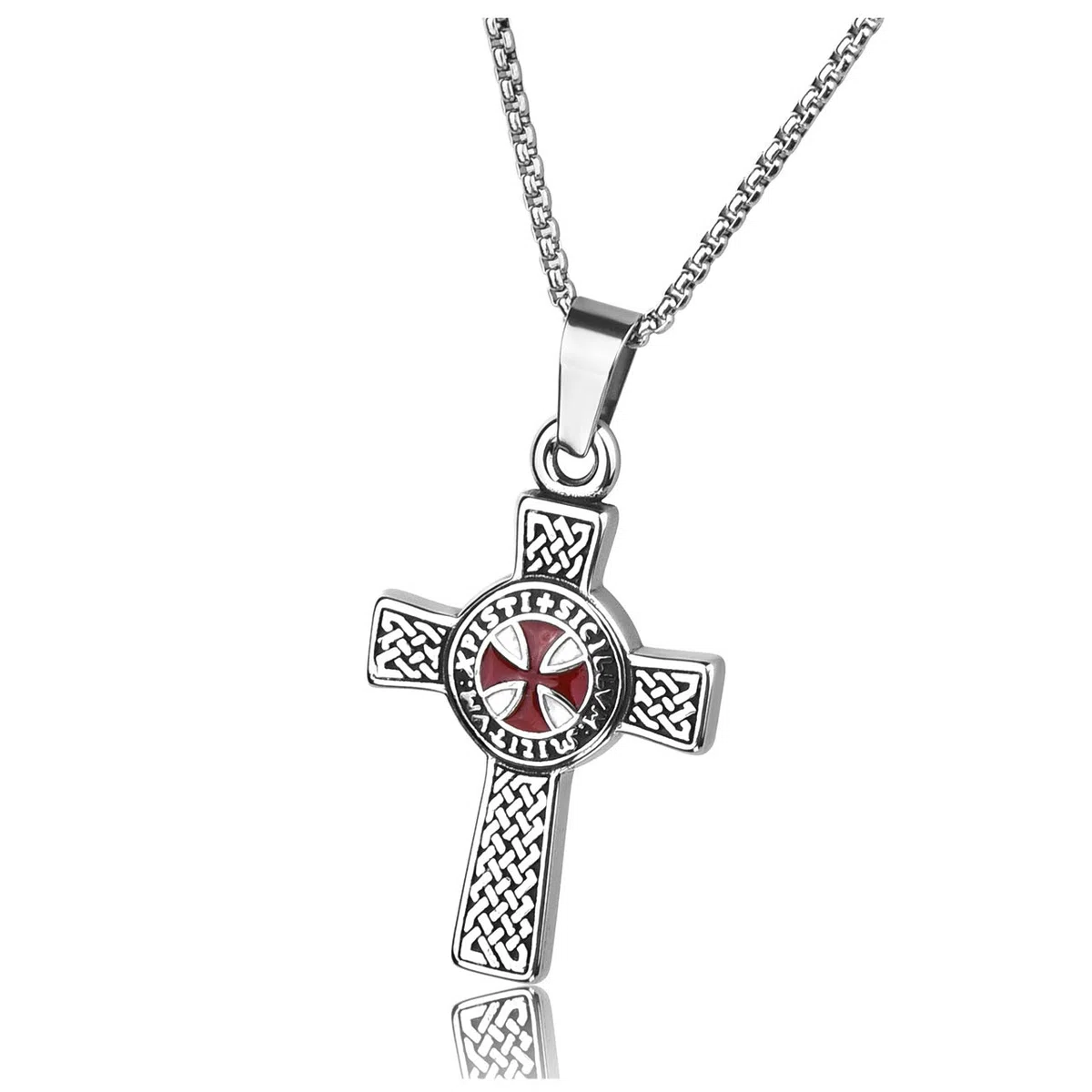 Zysta Herren Damen Edelstahl Tempelritter Schmuck - Keltisches Kreuz Anhänger Kette Keltischer Knoten Halskette Malta Kreuz Kette Amulett MIT 24" Kette Punk Biker für Geschenk