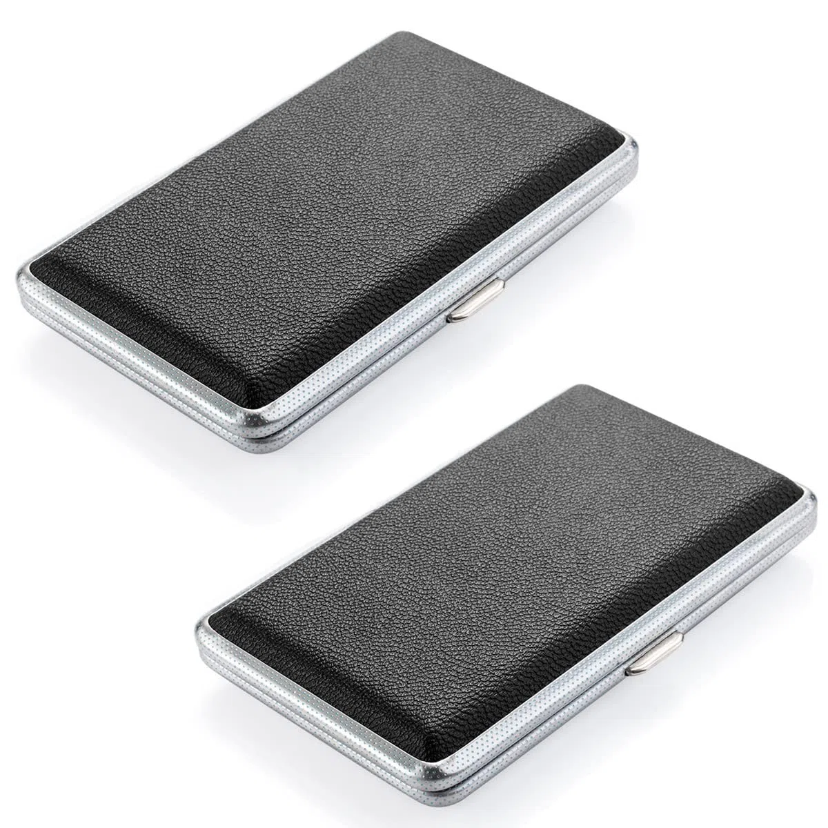2 X Damen Zigarettenetui leder/Metall Schwarz Zigarettenschachtel Zigarettenetui für 20 slim Zigaretten oder 14 normal Zigaretten Zigarettenbox ciagrettecase Zigarettencase für Frau