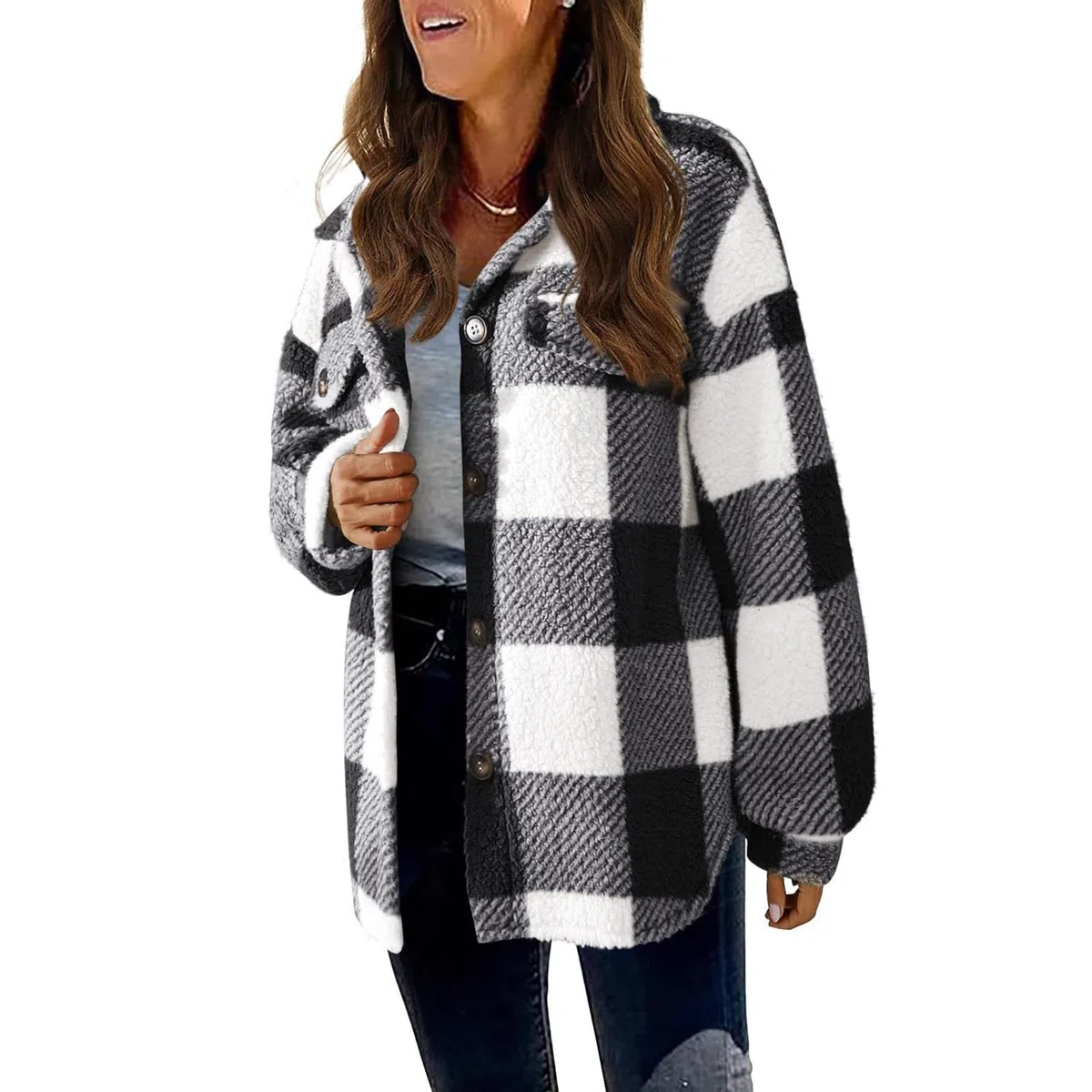 Generisch Jacke Damen Lässige Lockere Winter-Lamm-Fleecejacke Für Damen Mit Taschen Und -Fleecejacke Online Shop