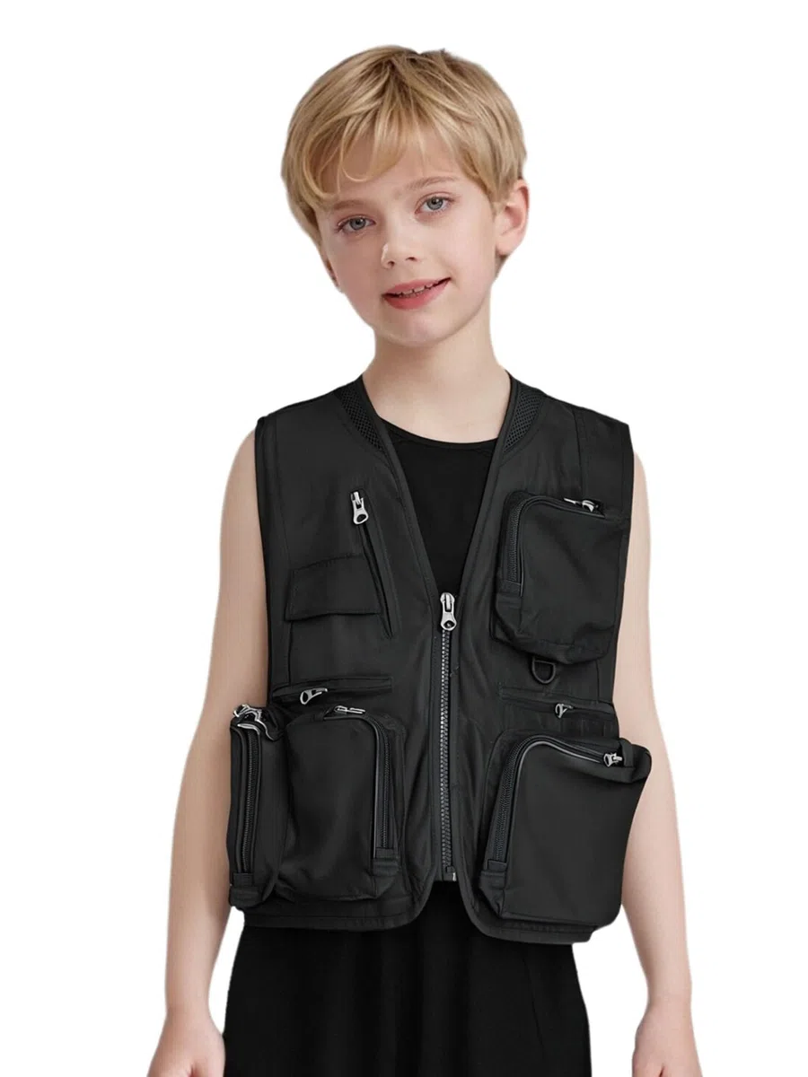 Kinder Junge Safari Weste Mit Vielen Praktischen Taschen Funktionale Arbeitsweste Outdoorweste Anglerweste Mit Reißverschluss