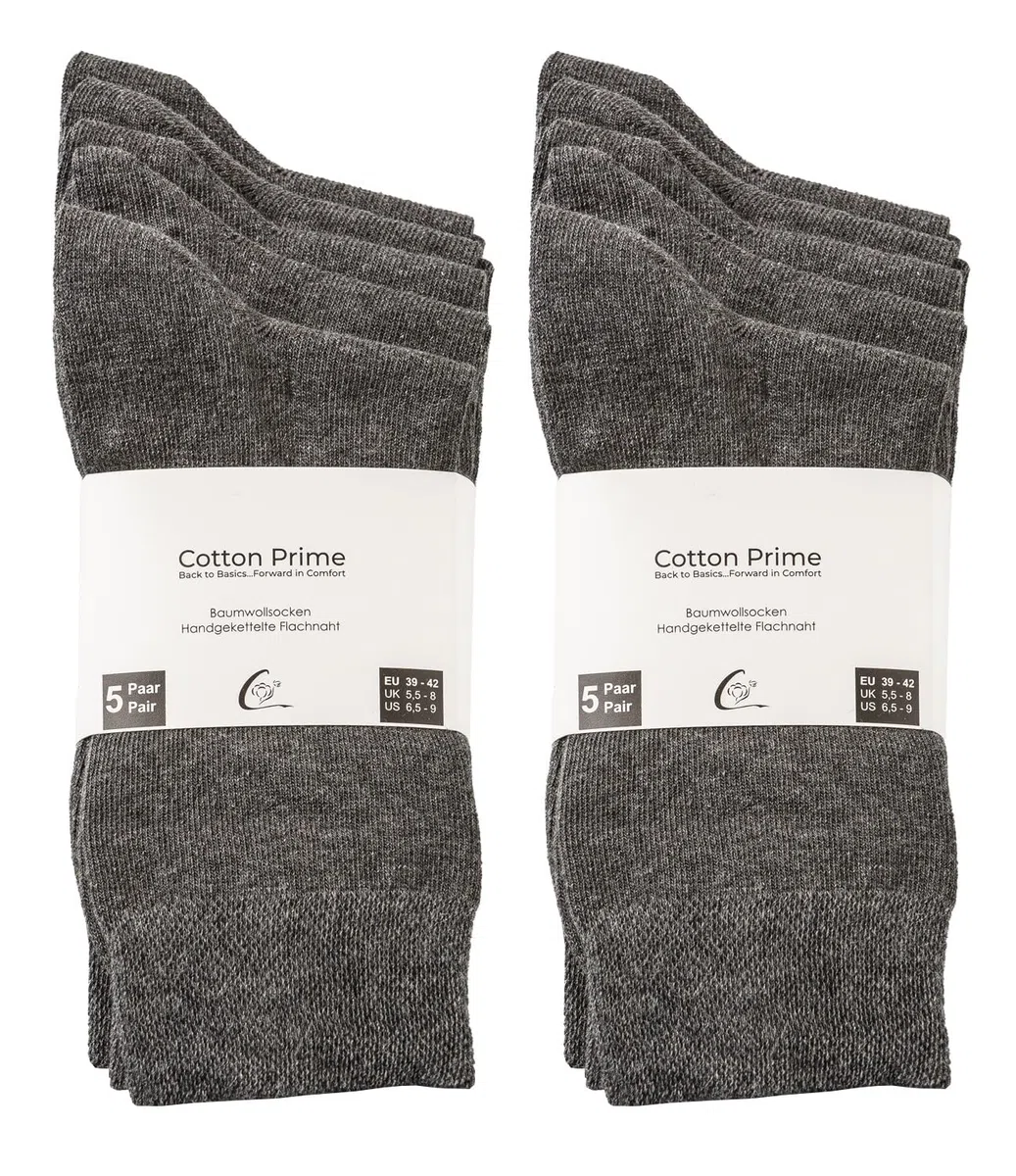 Cotton Prime Basic Socken Herren & Damen Baumwollsocken (10 Paar) Klassische Socken mit Baumwolle, Schwarz, Weiss, Anthrazit, Blau, Bunt, Grössen: 35-50
