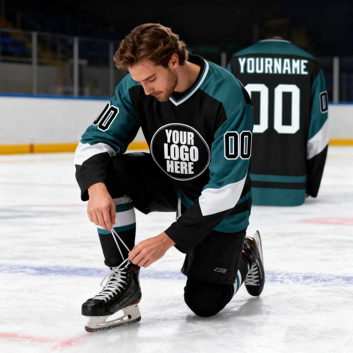 Personalisiertes Eishockey-Trikot für Jungen mit Langen Ärmeln – Individuelles Hockey-Jersey mit personalisierter Nummer, Name und Teamname – Sportliches Langarm-Shirt für Familien und Jugendliche