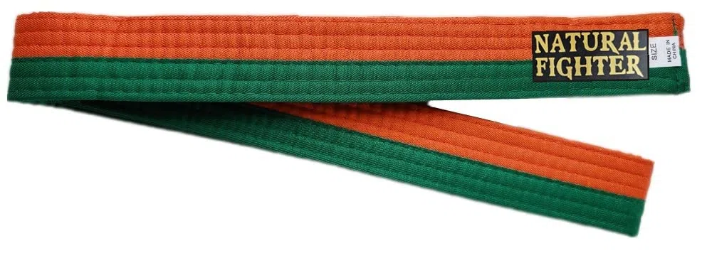 MMASPORT The Fight Evolution Karate Judo Aikido Taekwondo Belt für Kampfkunst aus Baumwolle Basic (Orange/Grün, 260)