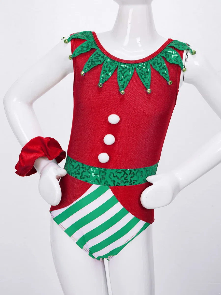 Mädchen Turnanzug Gymnastikanzug Weihnachten Body Overall Jumpsuit Kinder Weihnachtself Kostüm Weihnachten Party Outfits