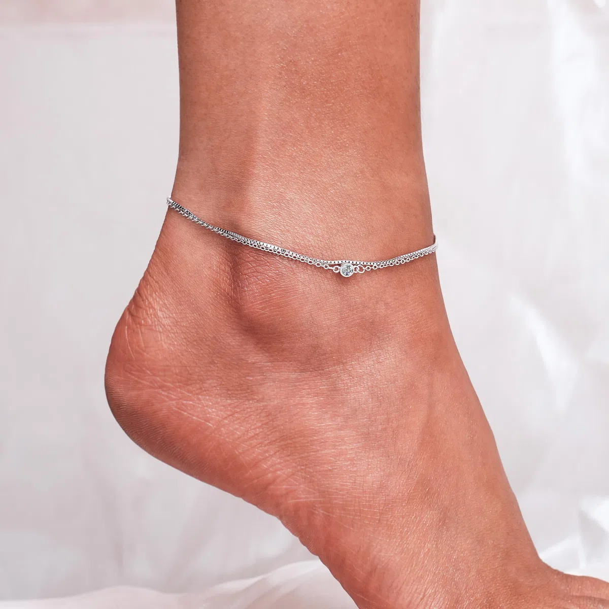 CHIC & ARTSY Damen Fußkettchen Armband 925 Sterling Silber Kette Strand Sandale Barfuß verstellbares Geschenkbox