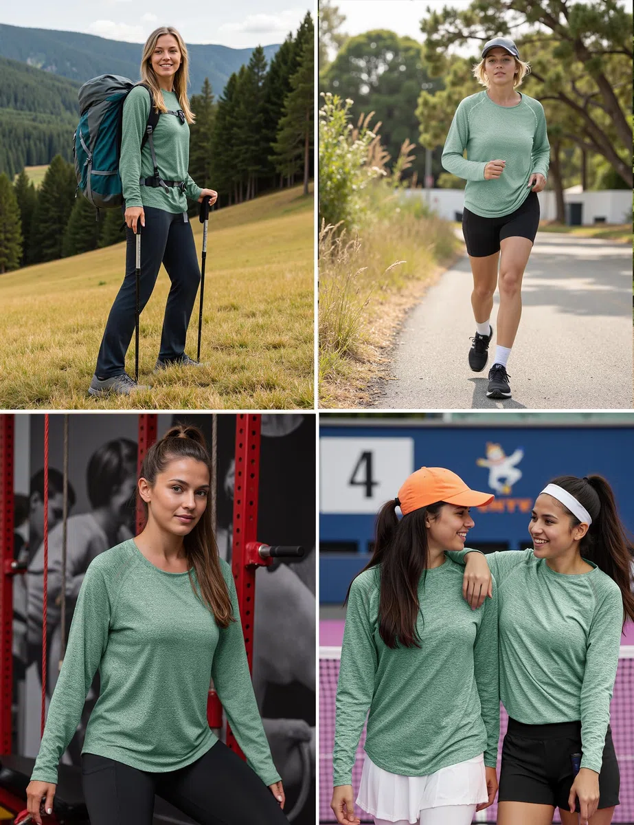 Gyabnw Damen Langarm Sport Activewear Gym Top mit Rundhalsaus und reflektierendem UV-Schutz für Fitness und Wandern
