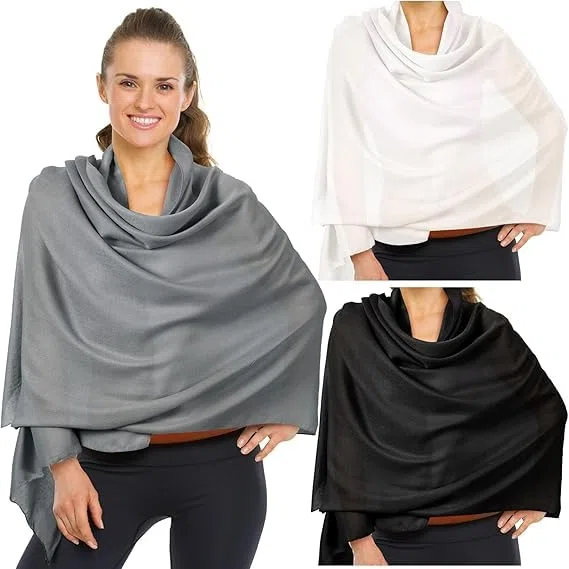 3 Stück Sonnenschal für Frauen, UV Schutz UPF 50+, Baumwolle, Leinen, Strandunverzichtbar, Stylischer Abendkleiderschal (Weiß+Schwarz+Grau, 178 x 68 cm)