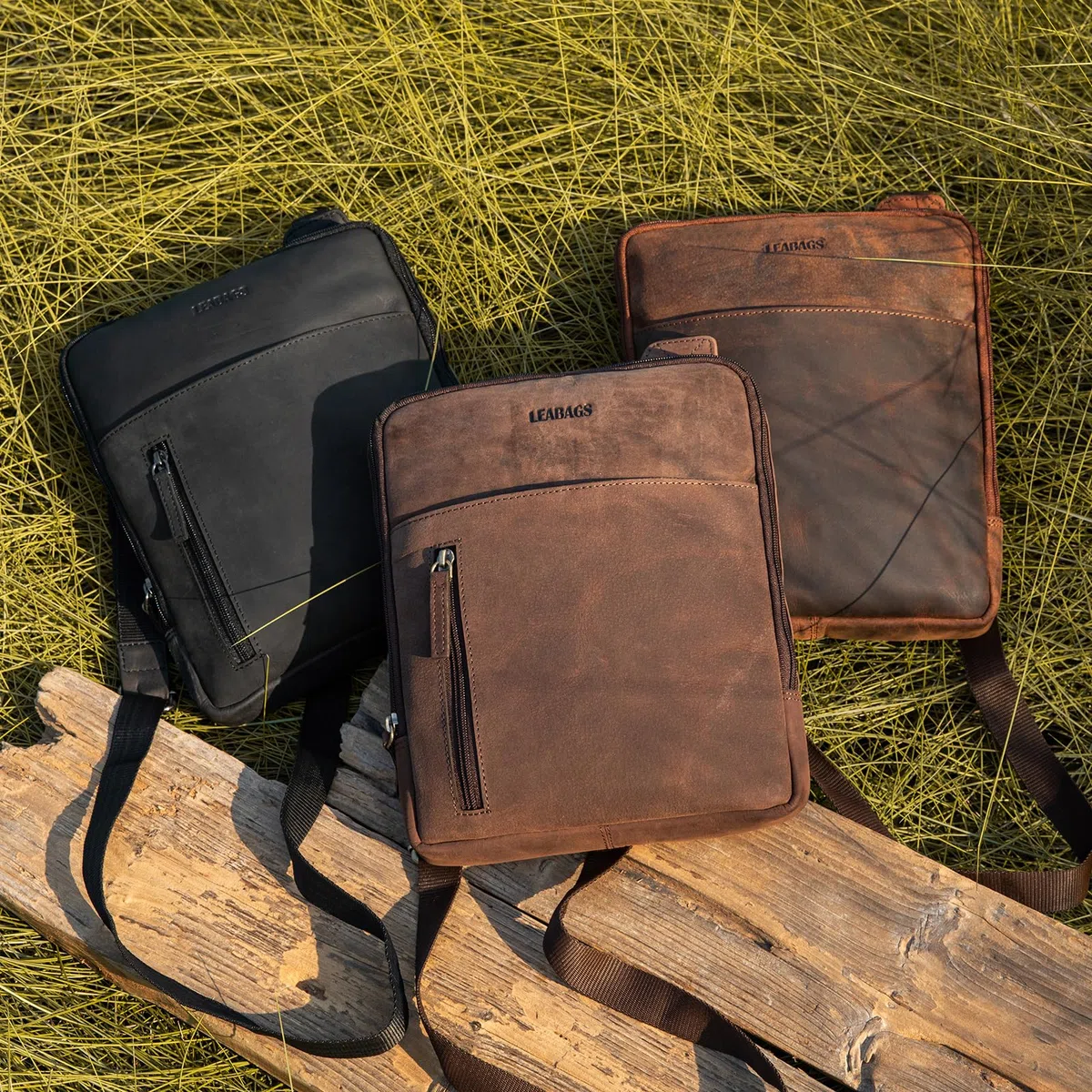 LEABAGS Men's Leather Small Shoulder Bag Messenger Travel Bag