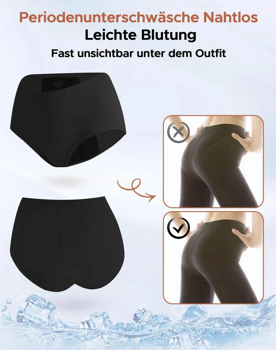 INNERSY Periodenunterschwäsche Leichte Blutung Nahtlos Hohe Taille Microfaser Periodenslip 3er Pack