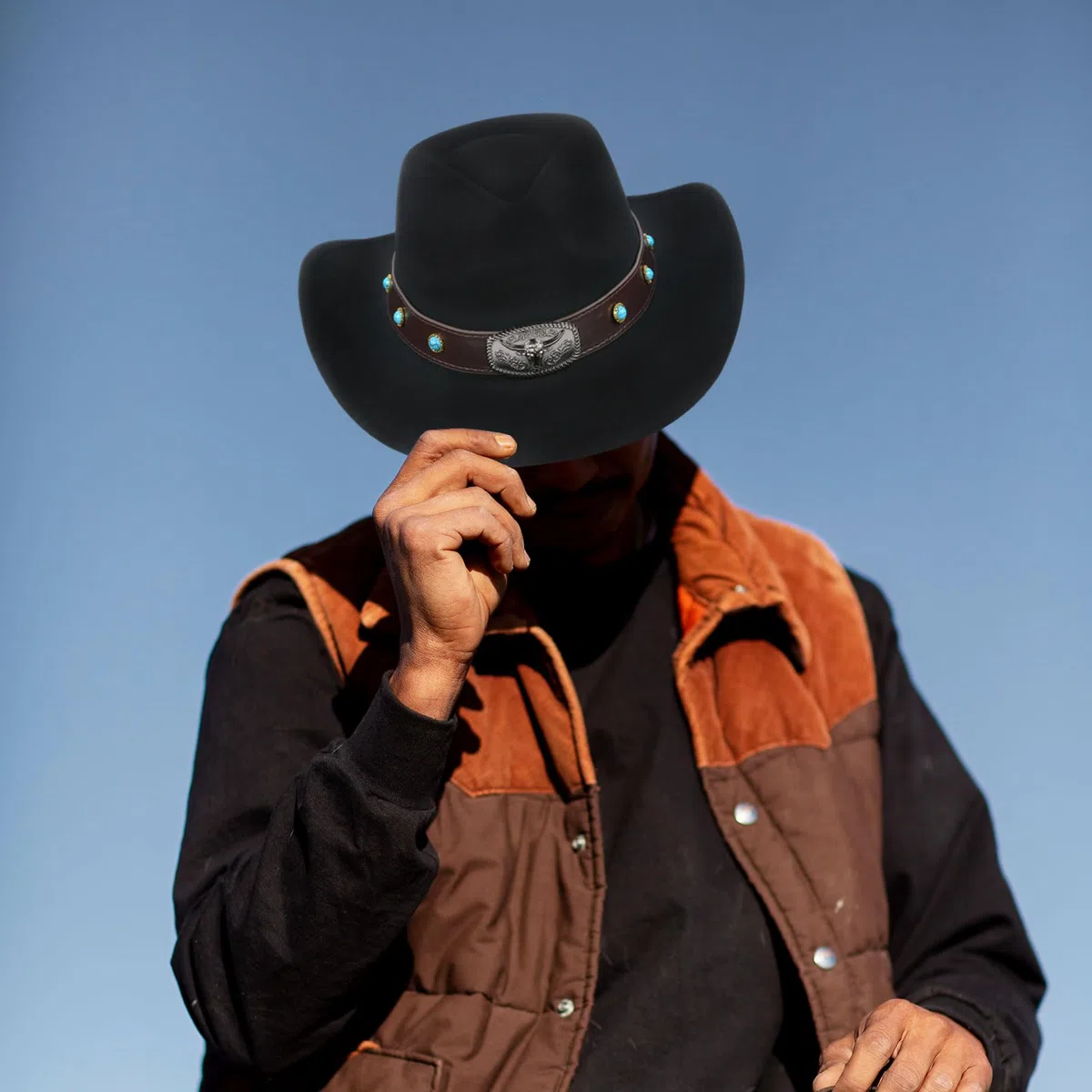 Wollfilz Cowboyhut Westernhut mit breiter Krempe | Trilby Fedora Jazz Cap | Formbarer Outbackhut mit Schnallenband | Verstellbarer Derby Partyhut für Damen und Herren (Größe M - 56-58cm)