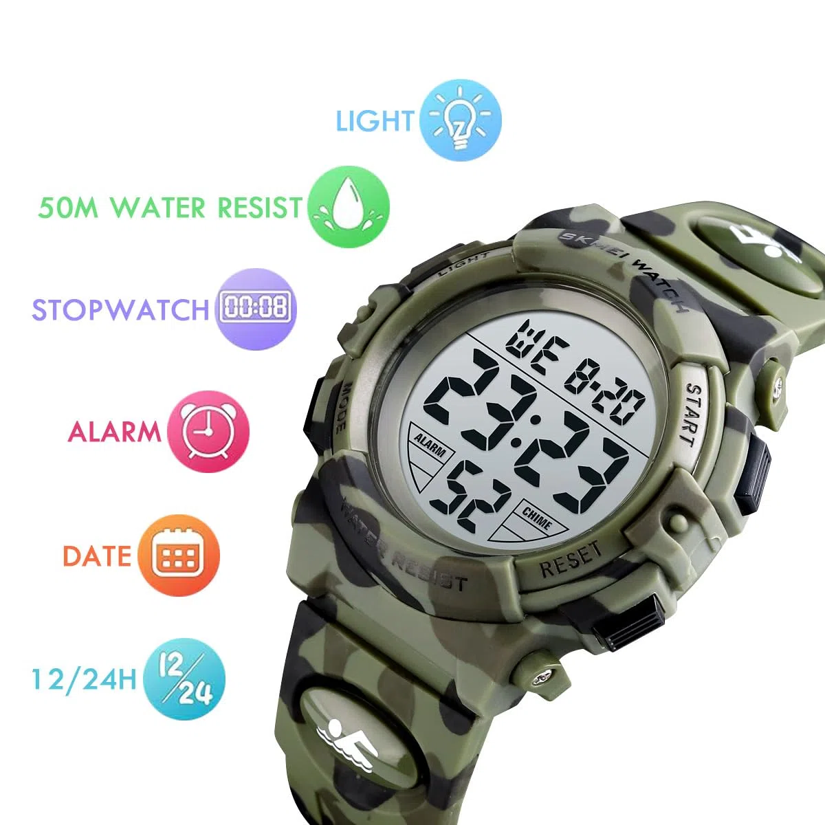Alienwork Kids Digital Kinderuhr Jungen Mädchen Wasserdicht 5 ATM Sportlich