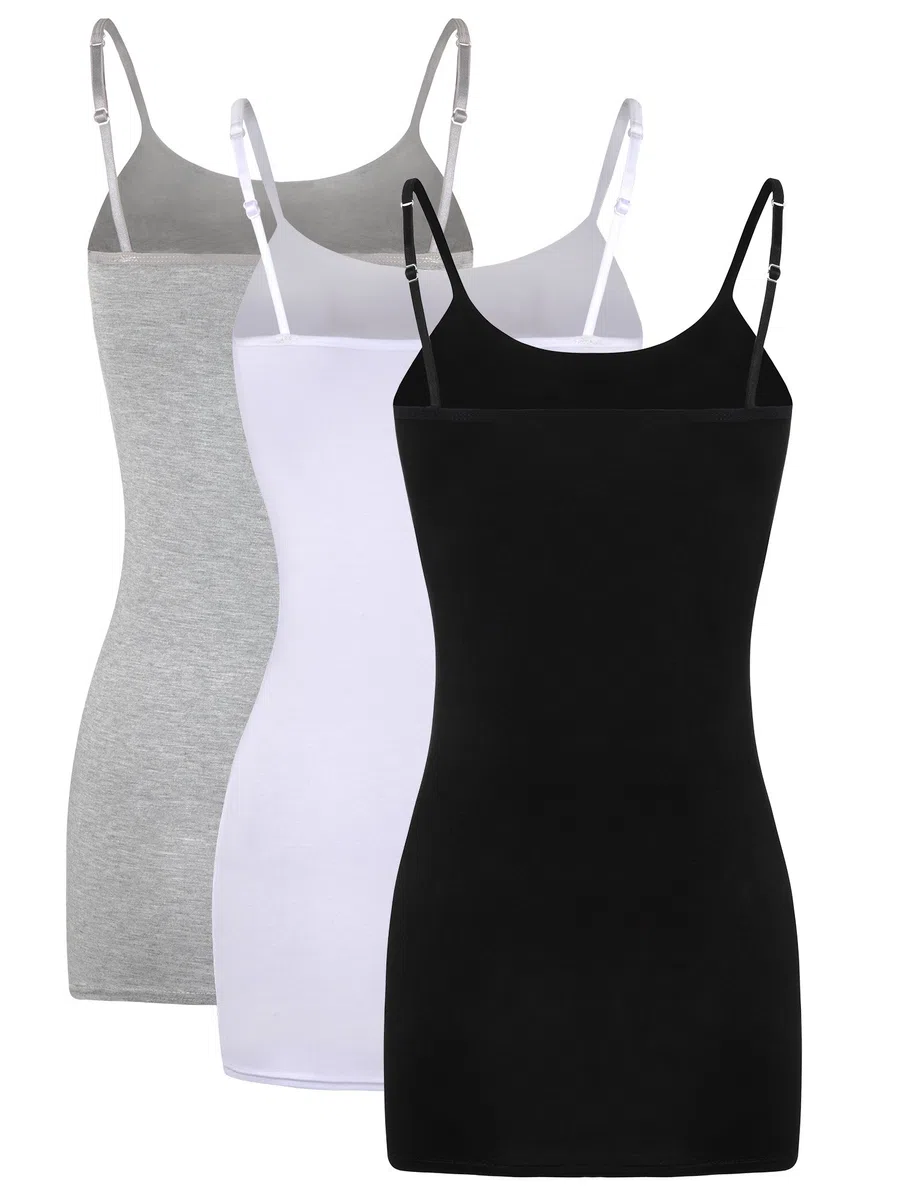 WILLBOND 3 Pieces Women Basic Long Tanks Adjustable Spaghetti Strap Camisole Top