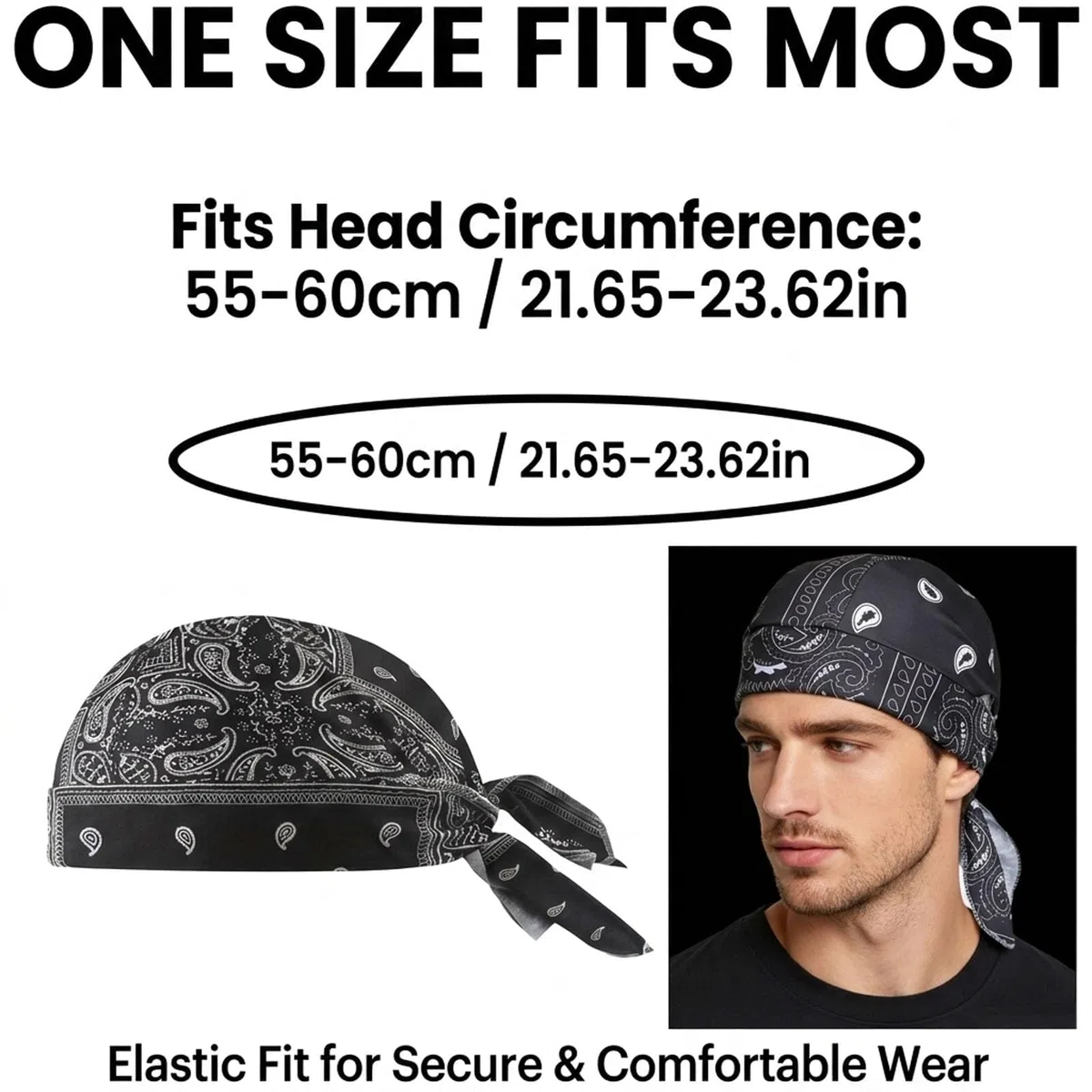 Generisch 5 Stück kühlendes Kopftuch Bandana, elastische Passform 55-60cm, schnelltrocknend und atmungsaktiv, praktisches Helm-Innenfutter, vielseitiger Kopfwickel für Sommer, Sport, Laufen, Reiten