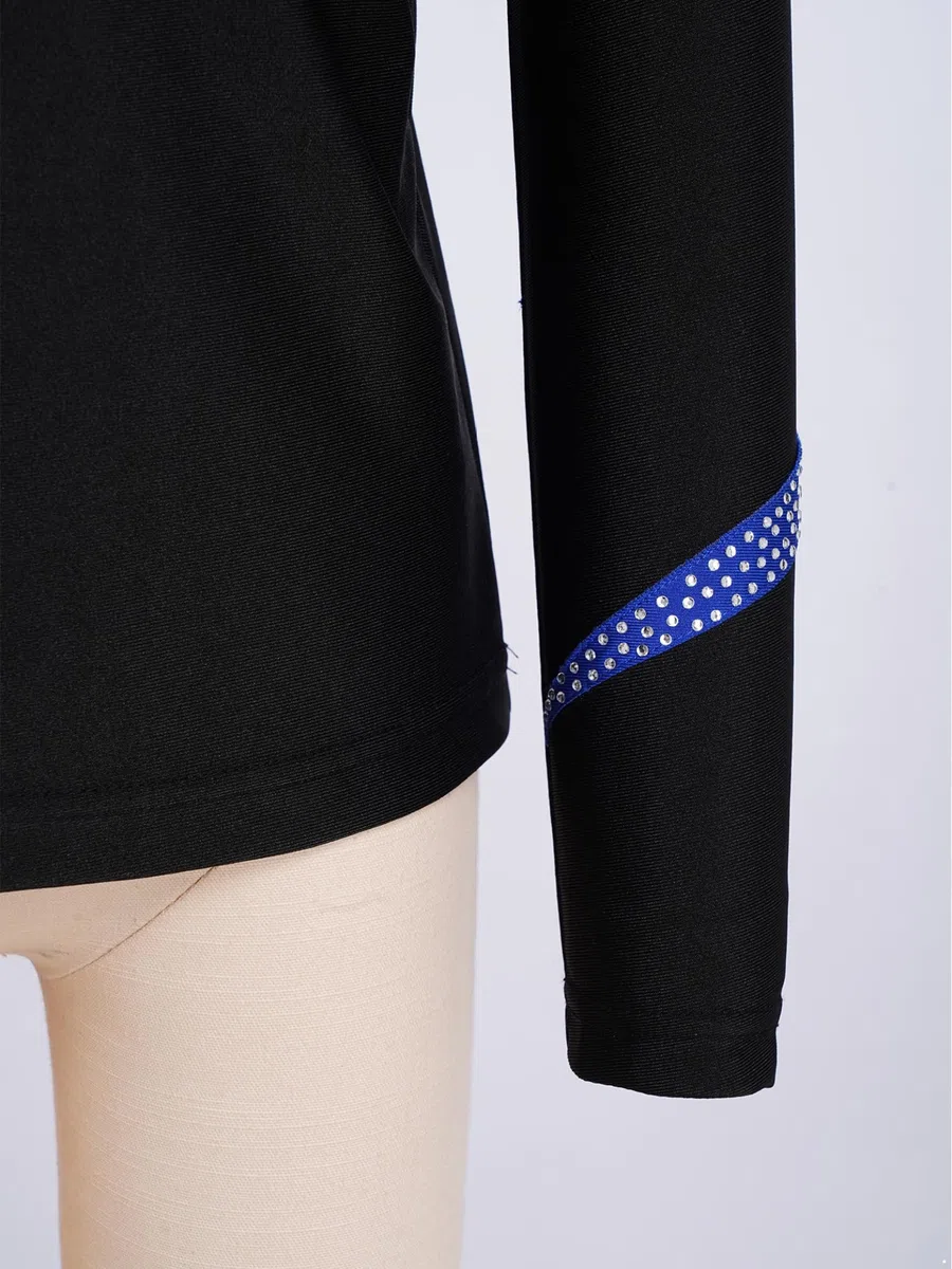 Linjinx Jungen Langarm Hemden Glitzer Strass Latein Tanzshirt Eiskunstlauf T-Shirt Oberteil Eng Gymnastikanzug Wettbewerb Tanzkostüm