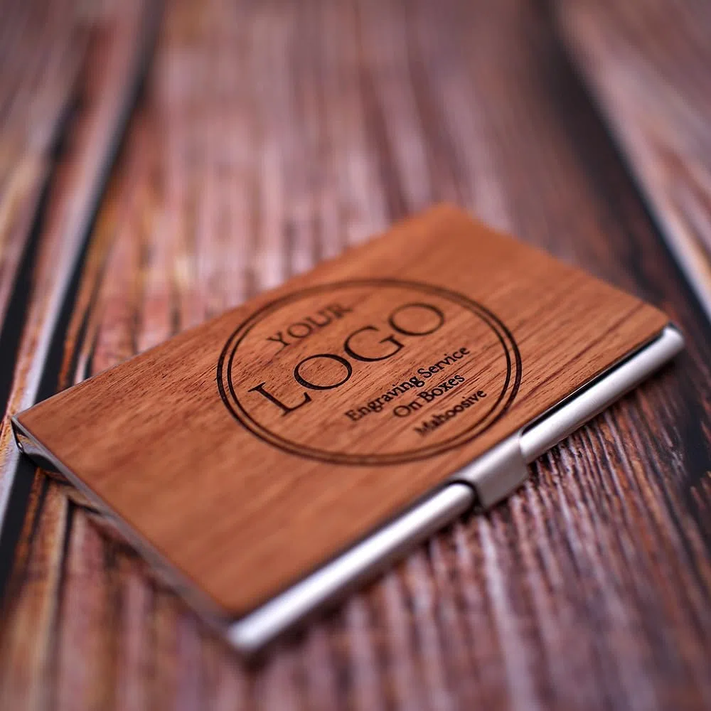 Personalizd Visitenkartenetui, personalisierbar, Holz & Edelstahl, mehrere Brieftaschen, Kreditkarten- und Ausweishalter für Damen und Herren, mit eingraviertem Namen und Logo