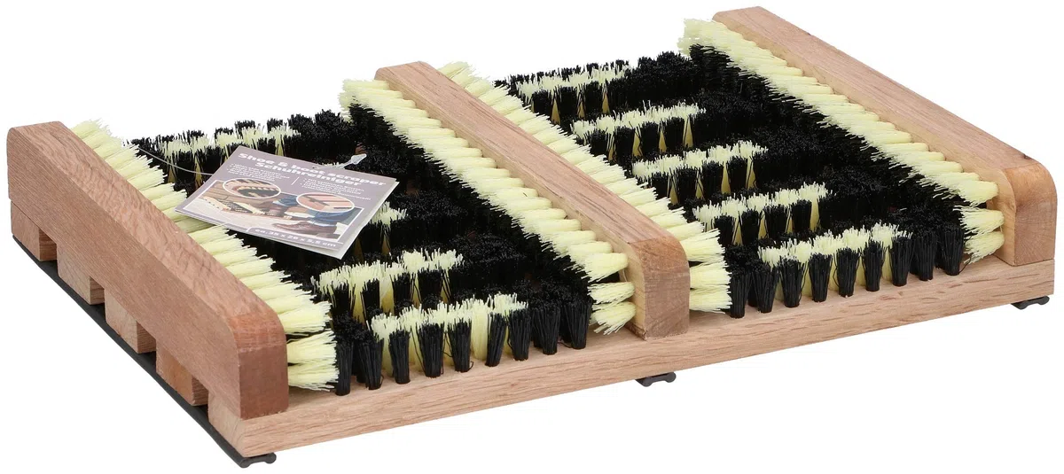 Fußmatte mit Schuhbürste - Schmutzfangmatte mit Anti-Rutsch - Türmatte für Stiefel und Schuhe - Innen- und Außenbereich - Sauberlaufmatte - Holz/Kunststoff - 35 x 26 x 5,5 cm