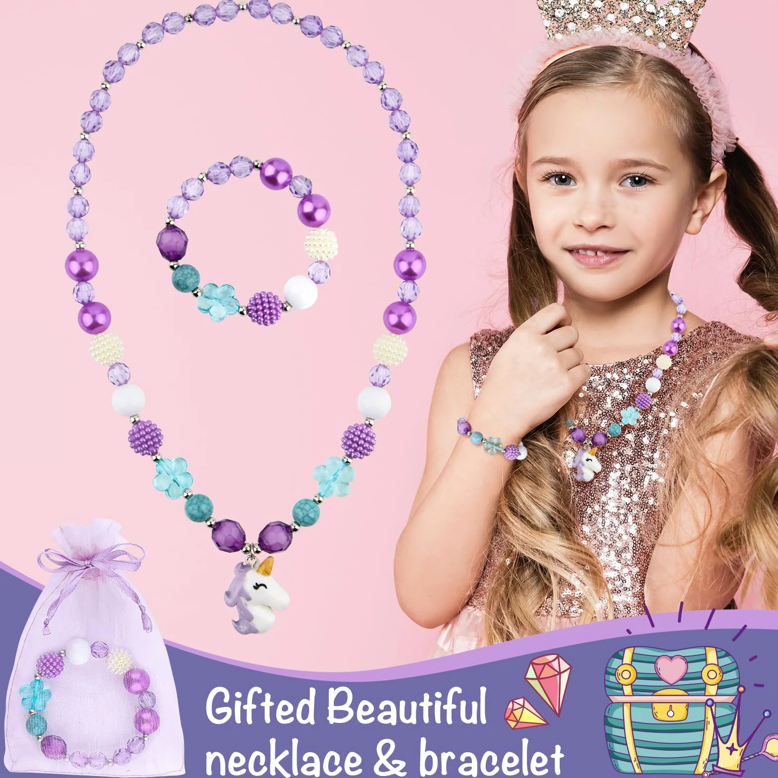 Ballerina Schmuckkästchen für Mädchen, Kinder Spieluhr mit drehender Ballerina, 2 Schubladen und Einhorn Schmuckset, Musikkästchen Geschenk für Kinder Mädchen