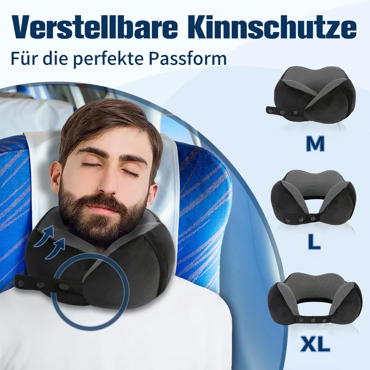 Cirorld Nackenkissen Flugzeug, Nackenhörnchen Erwachsene, Reisekissen Memory Foam, Verstellbares Kompaktes Nackenkissen Reise, Ergonomisches Weich Atmungsaktiv mit Ohrstöpseln, Augenmaske,Tragetasche