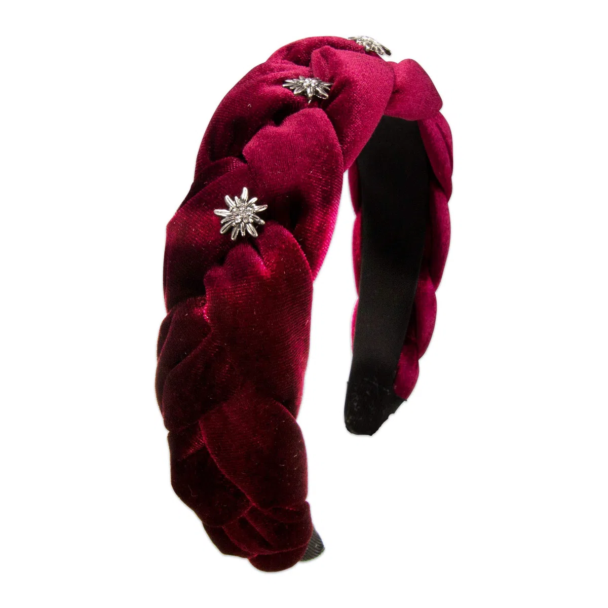 Alpenflüstern Trachten-Haarreif Samt Flechtoptik & Strass-Edelweiß - Damen Haarschmuck rutschfest, Haarband geflochten fürs Dirndl (dunkelrot-bordeaux) ADV129